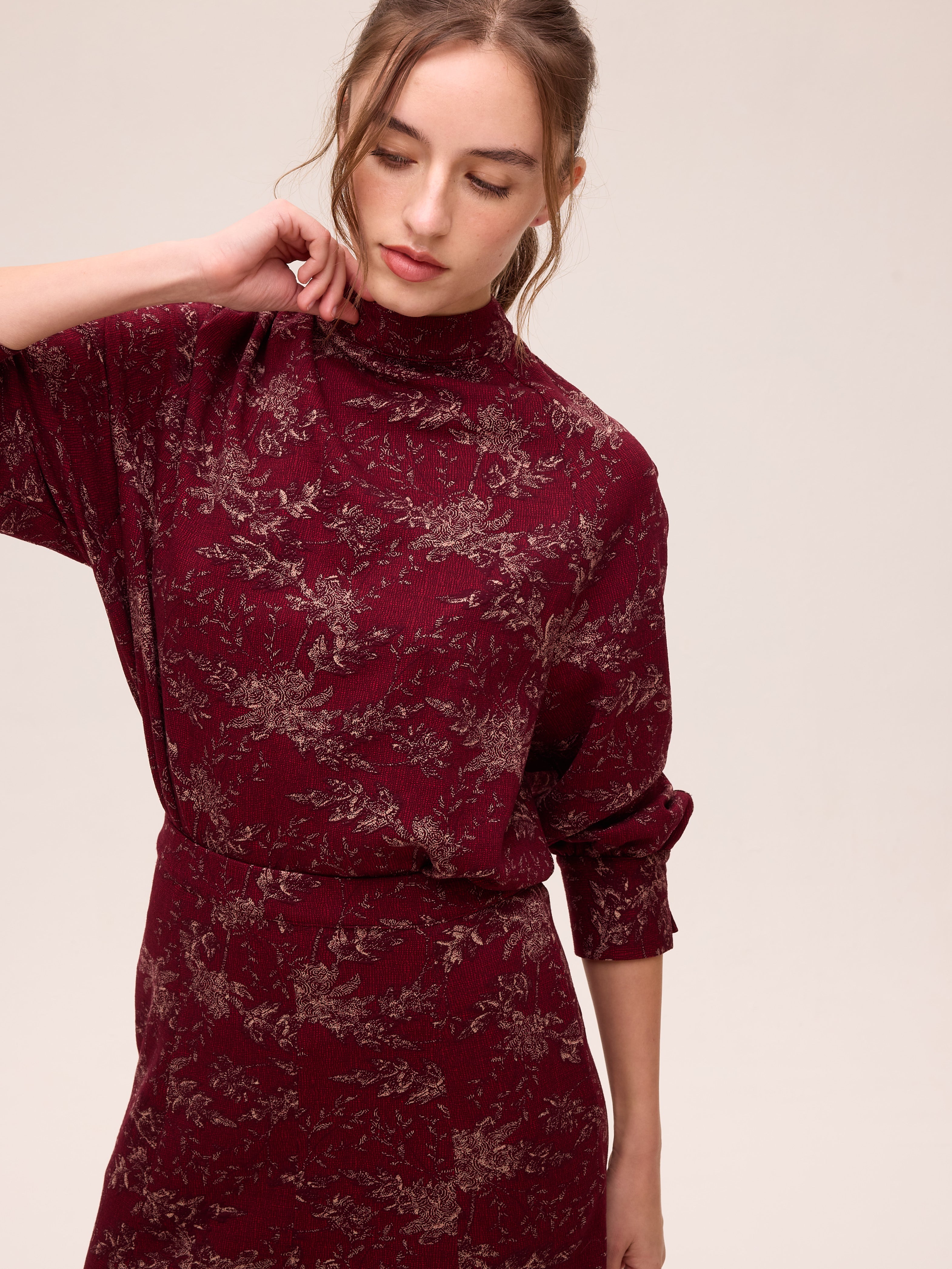 FOG PRINT - Falda midi punto estampado floral