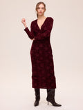 FROST GRANA - Burgundy Floral Pattern Velvet Dress