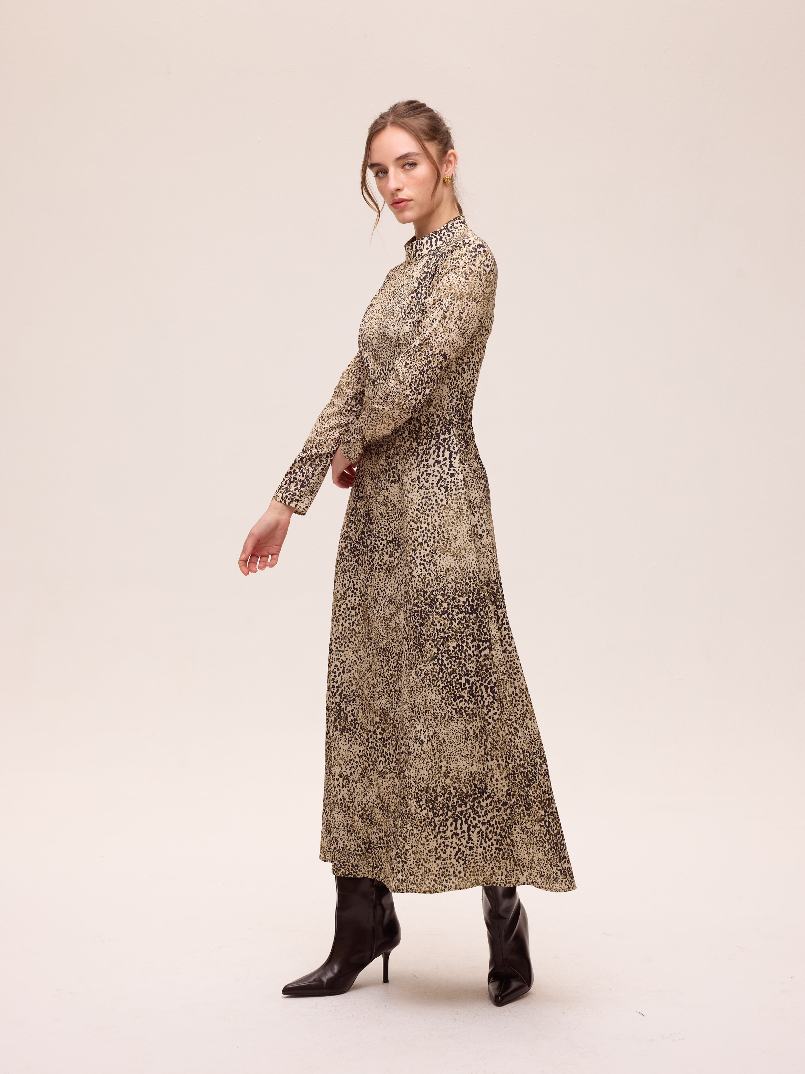 NUIT SPOTS - Vestido estampado mini dots manga larga