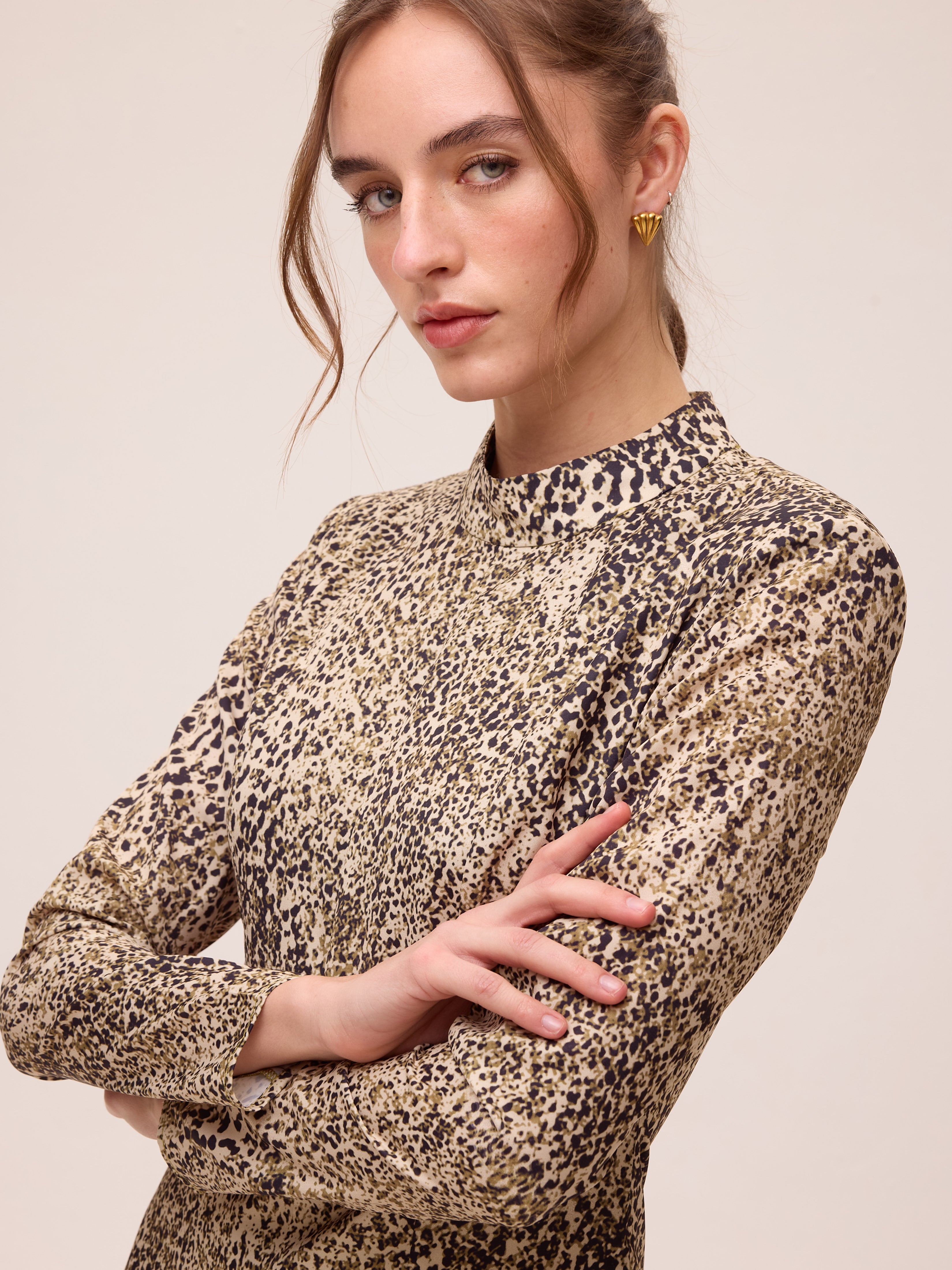 NUIT SPOTS - Vestido estampado mini dots manga larga