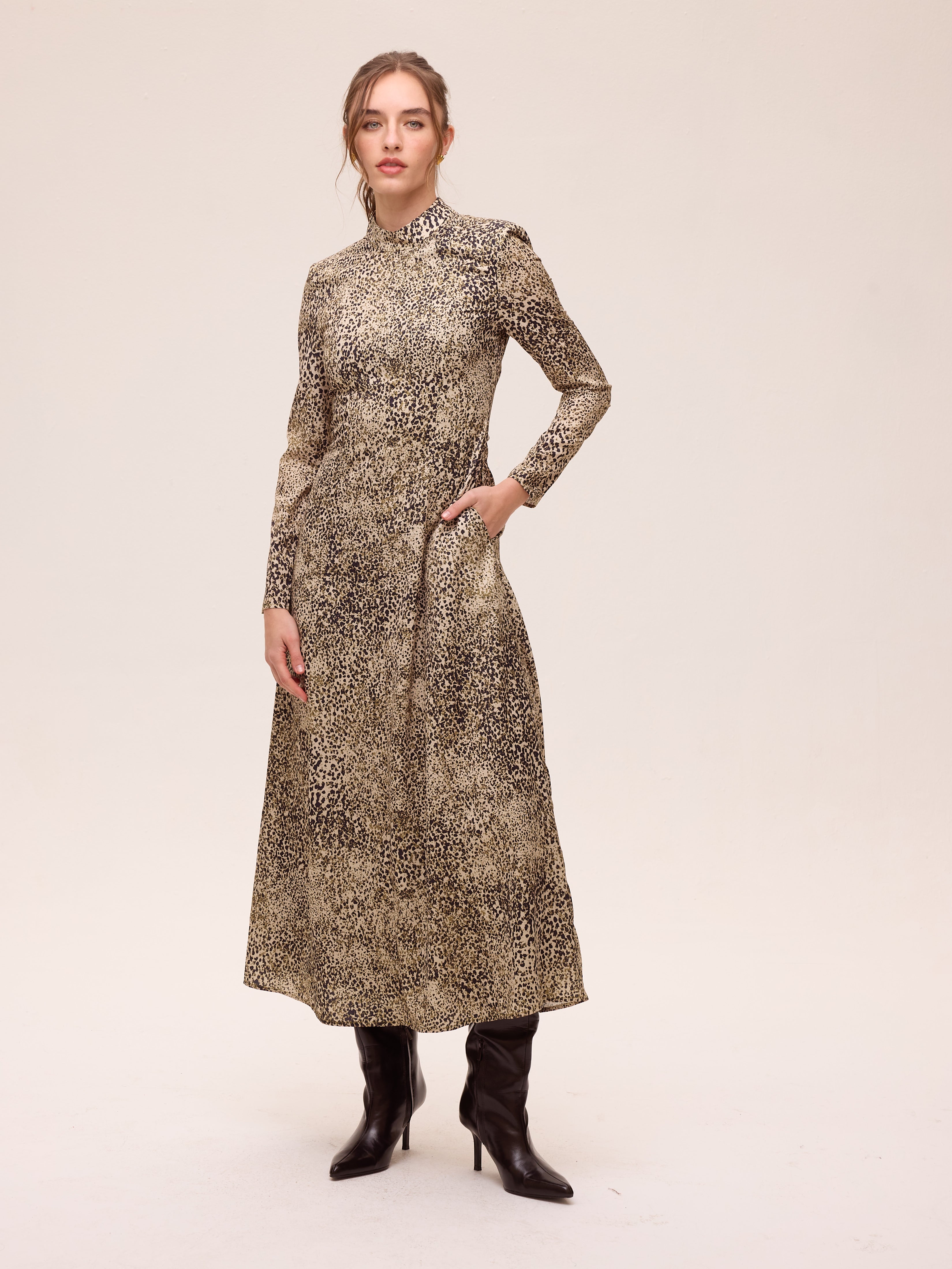 NUIT SPOTS - Vestido estampado mini dots manga larga