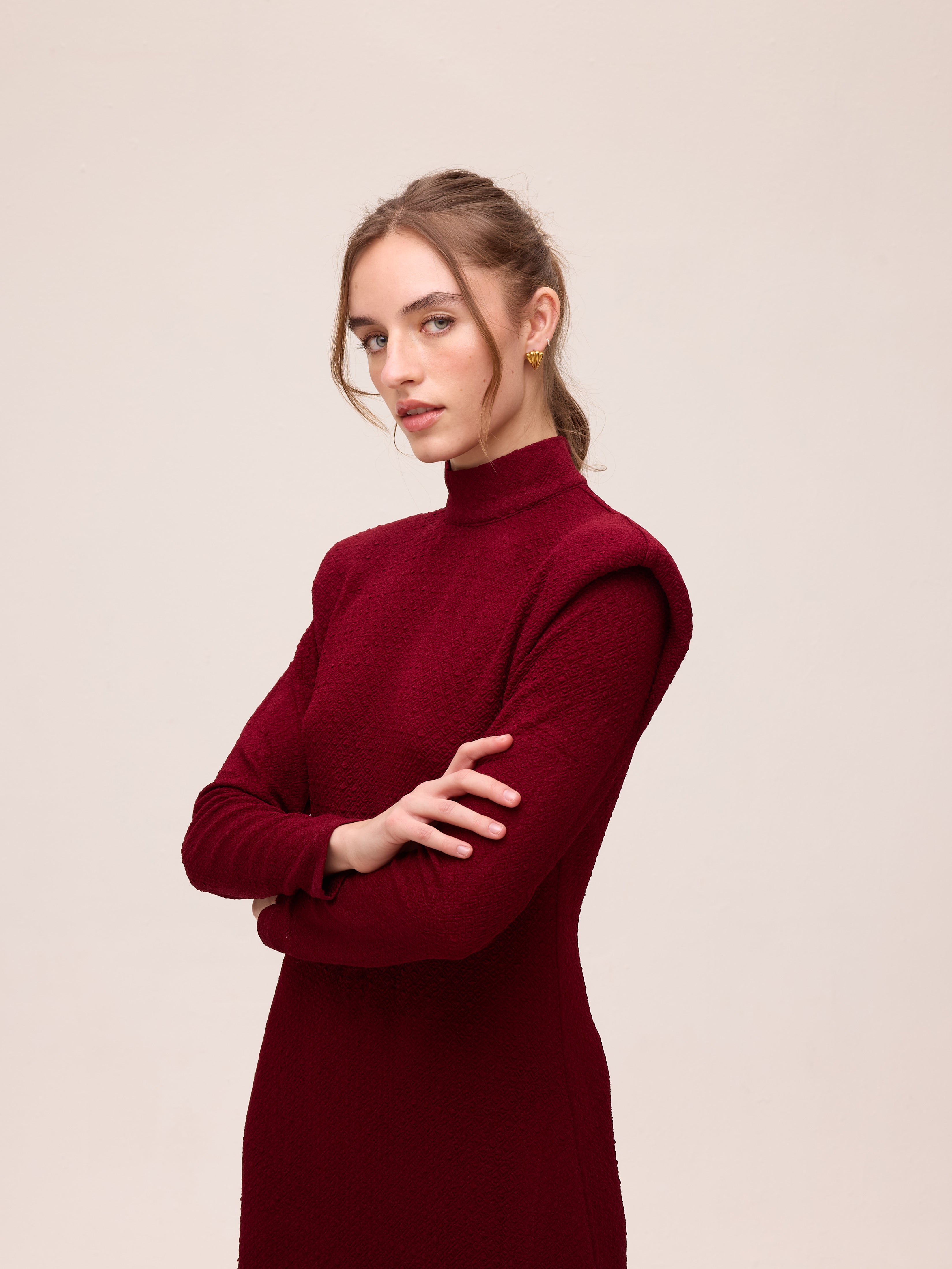 CHIARA GRANA - Vestido tejido punto textura granate