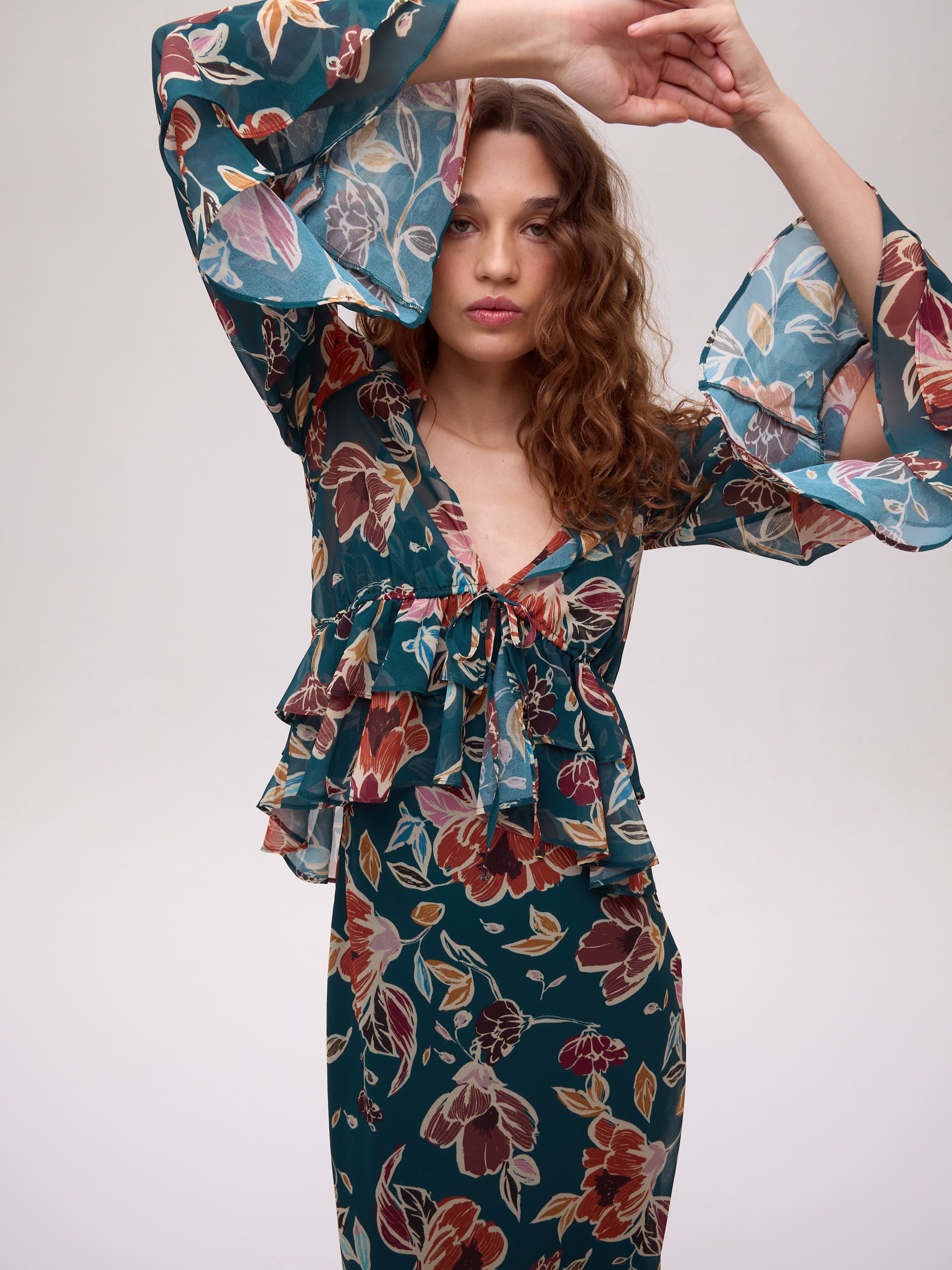GRAZIA FLOWERS DRESS - Vestido de gasa estampado floral tirantes