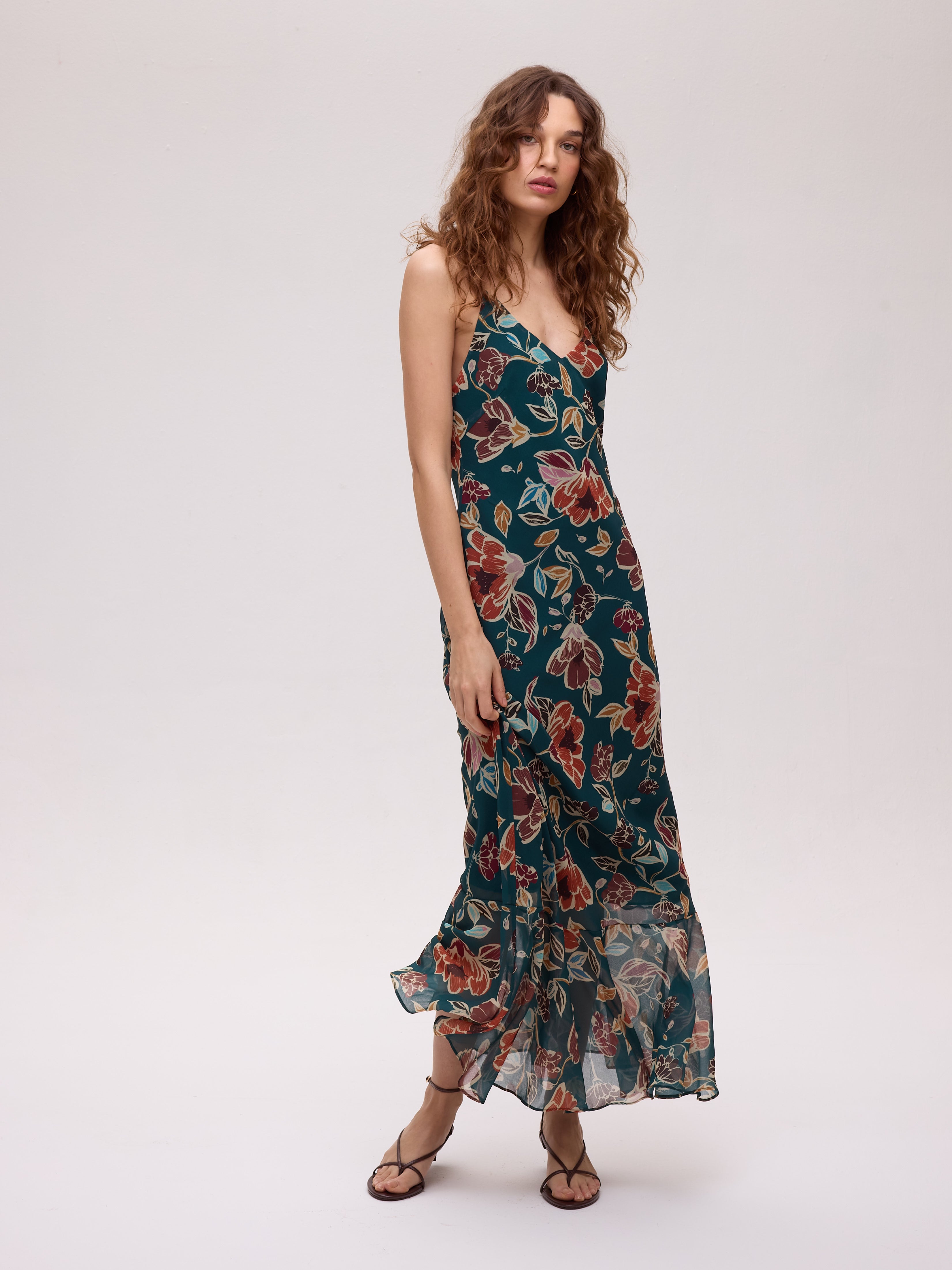 GRAZIA FLOWERS DRESS - Vestido de gasa estampado floral tirantes