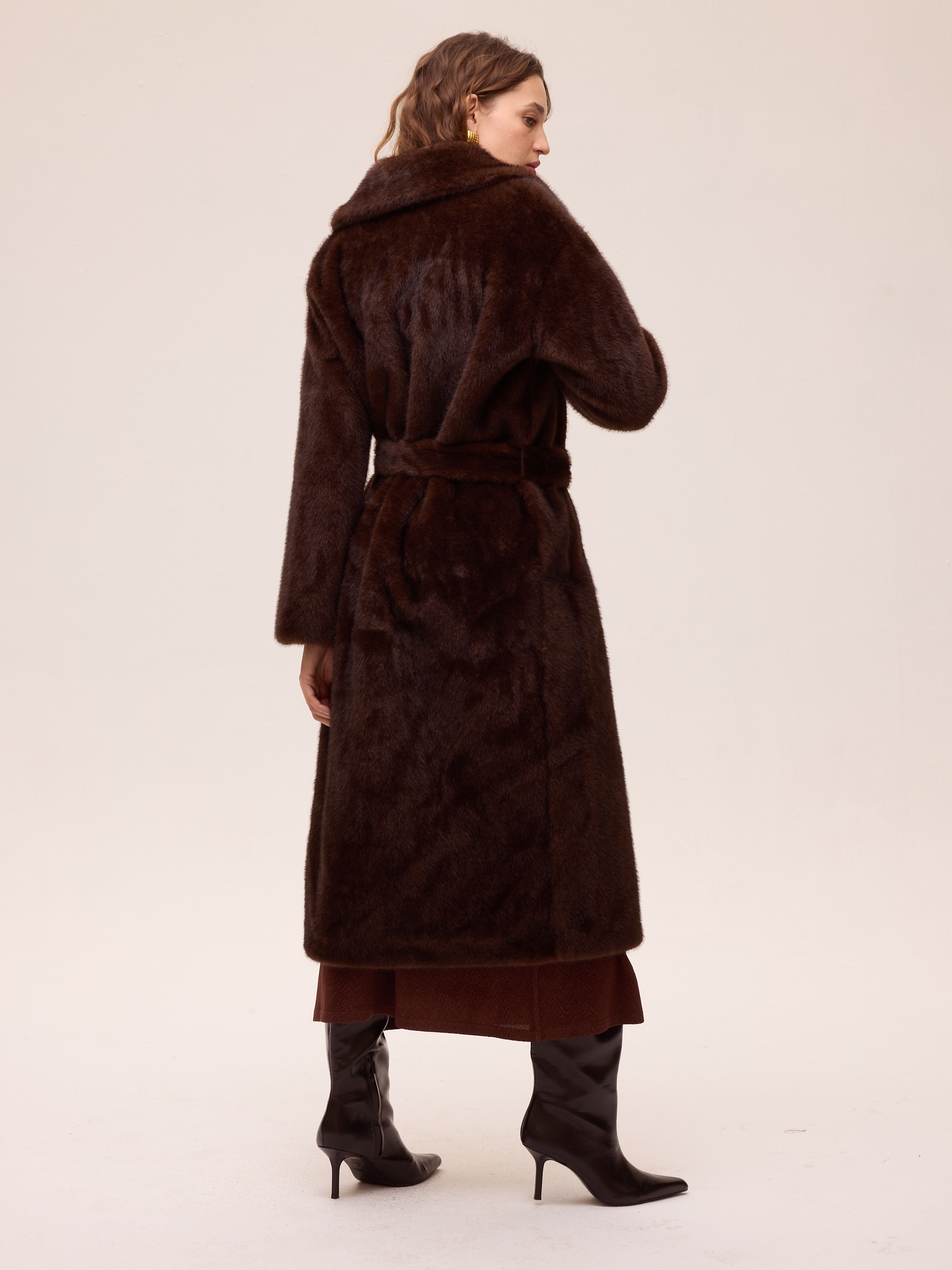 ART BROWN - Abrigo efecto visón marrón