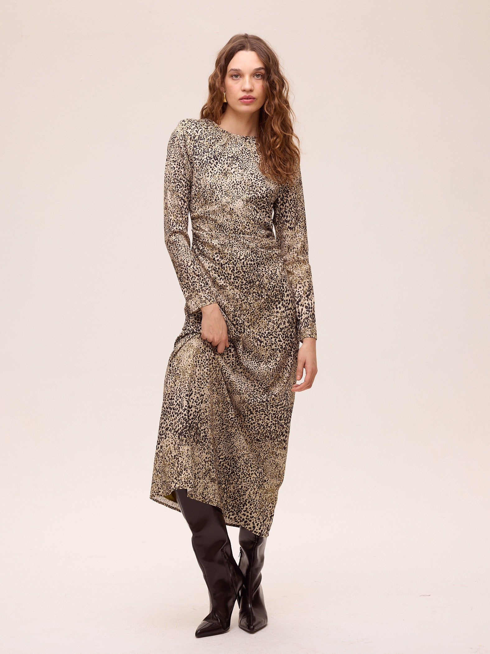 DAWN SPOTS - Vestido drapeado estampado mini dots