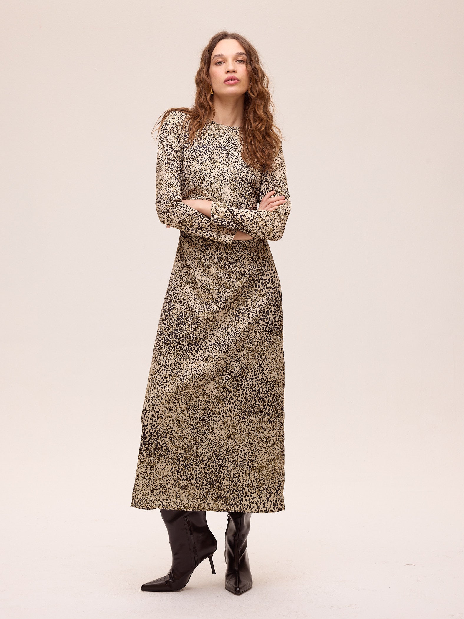 DAWN SPOTS - Vestido drapeado estampado mini dots