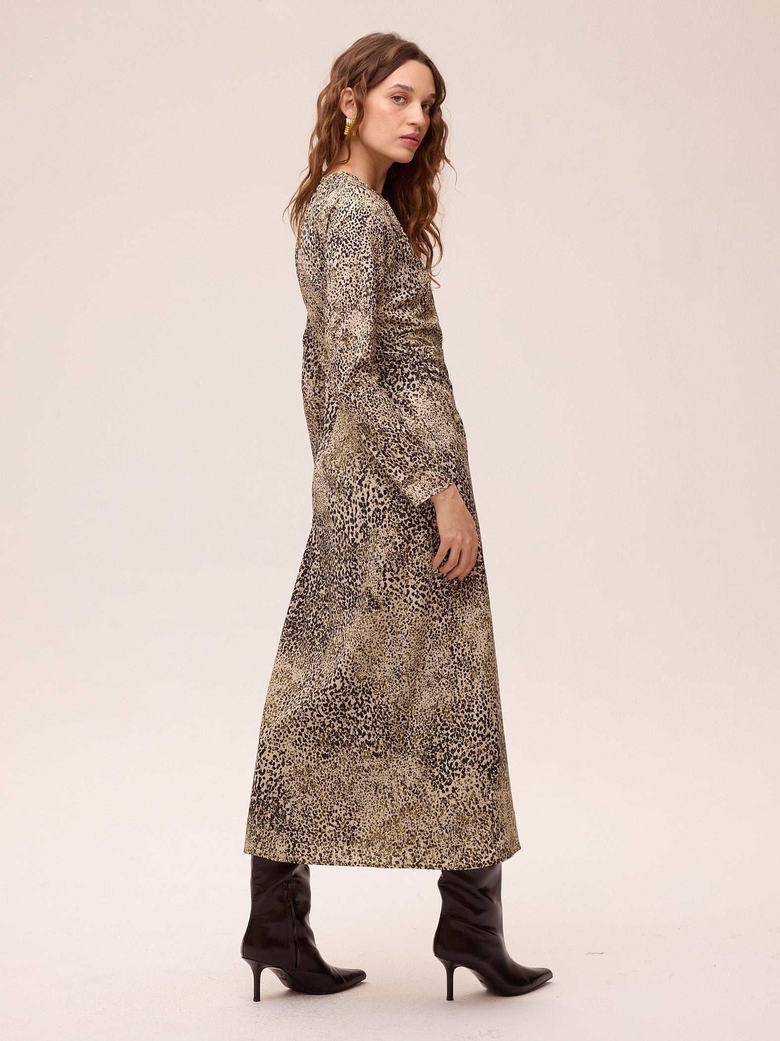 DAWN SPOTS - Vestido drapeado estampado mini dots