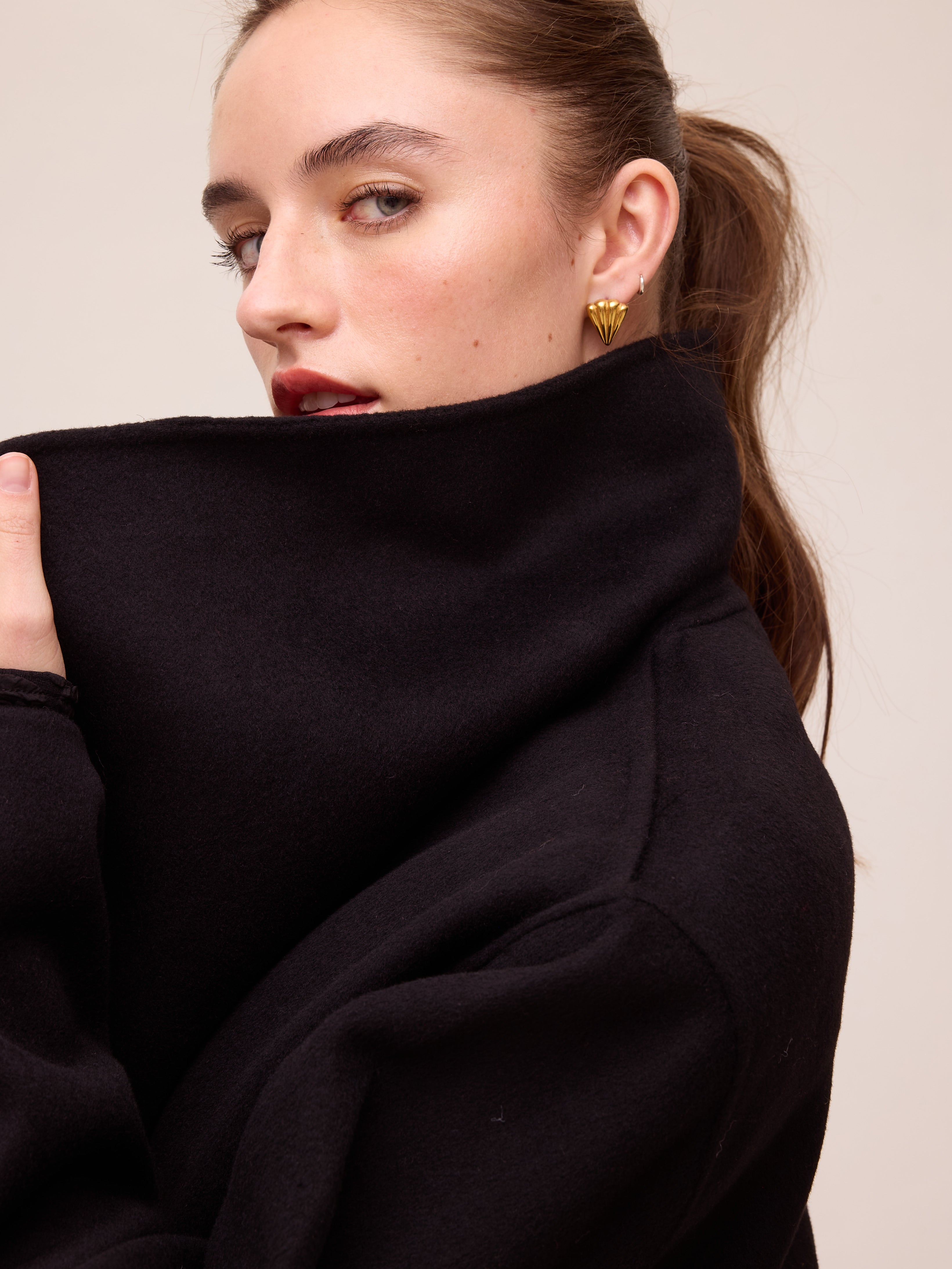 FACTORY BLACK - Abrigo largo lana paño negro