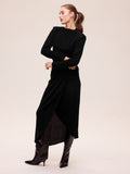 ALBA BLACK - Falda midi drapeada punto negro