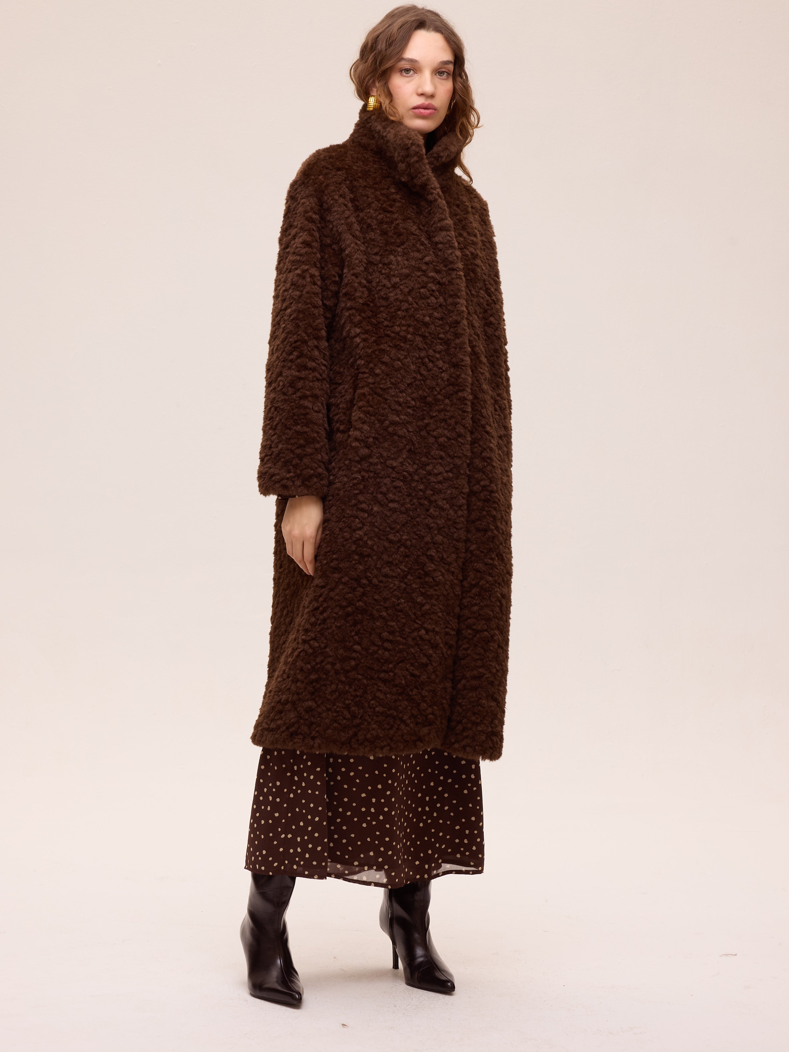 NORTH BROWN - Abrigo teddy rizado - Marrón