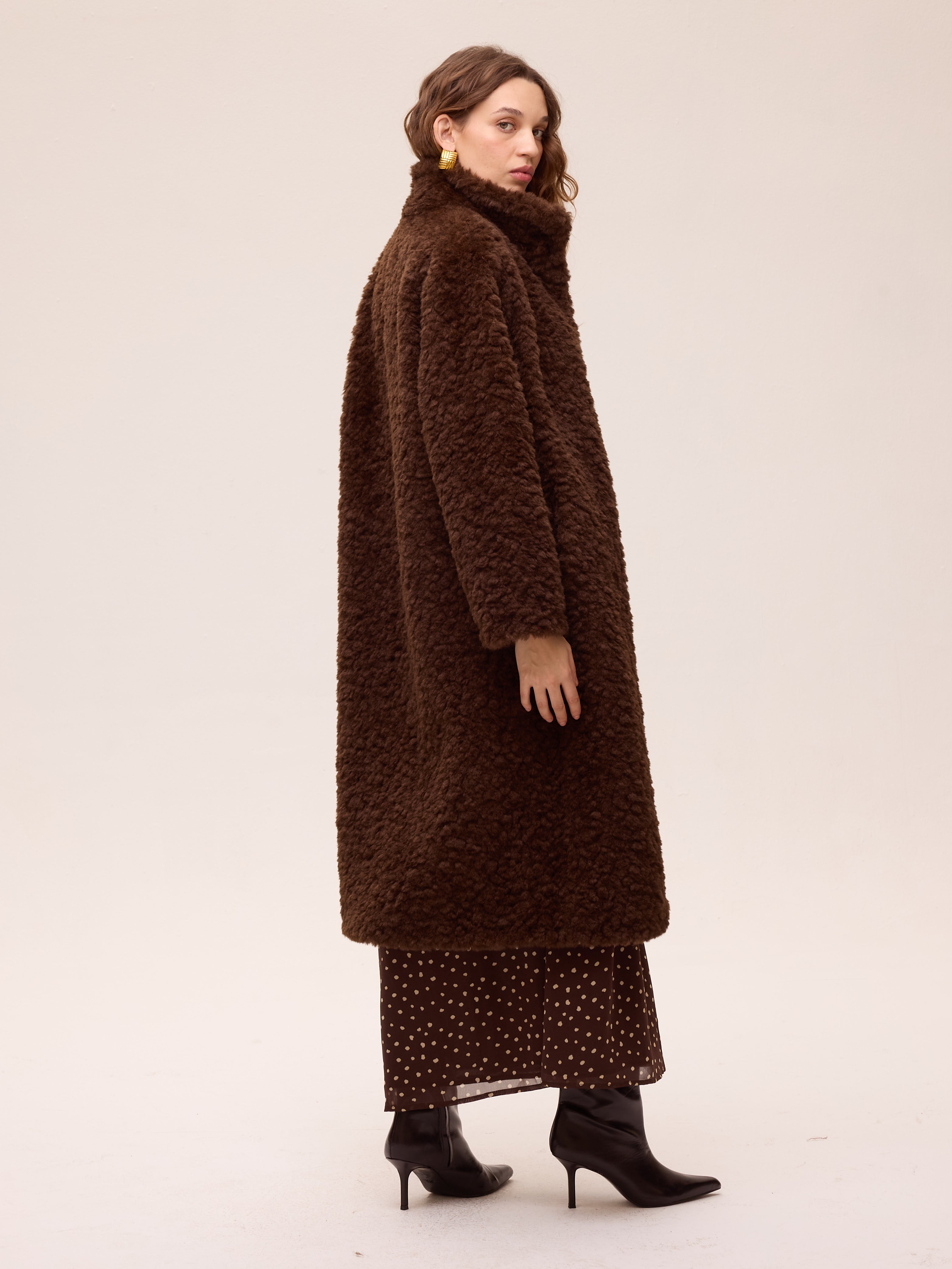 NORTH BROWN - Abrigo teddy rizado - Marrón