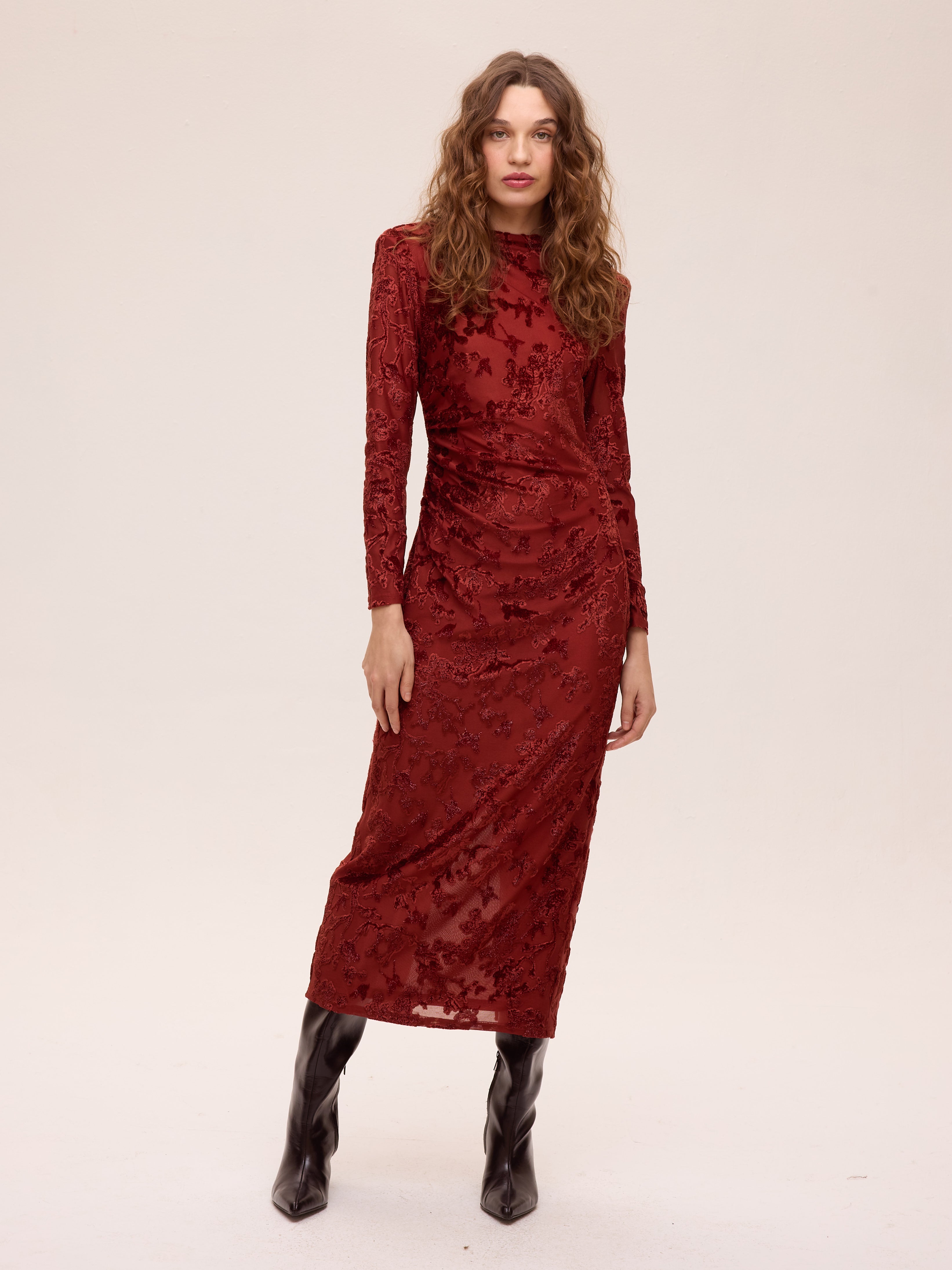 SOMBRA VELVET - Vestido midi terciopelo devoré flores