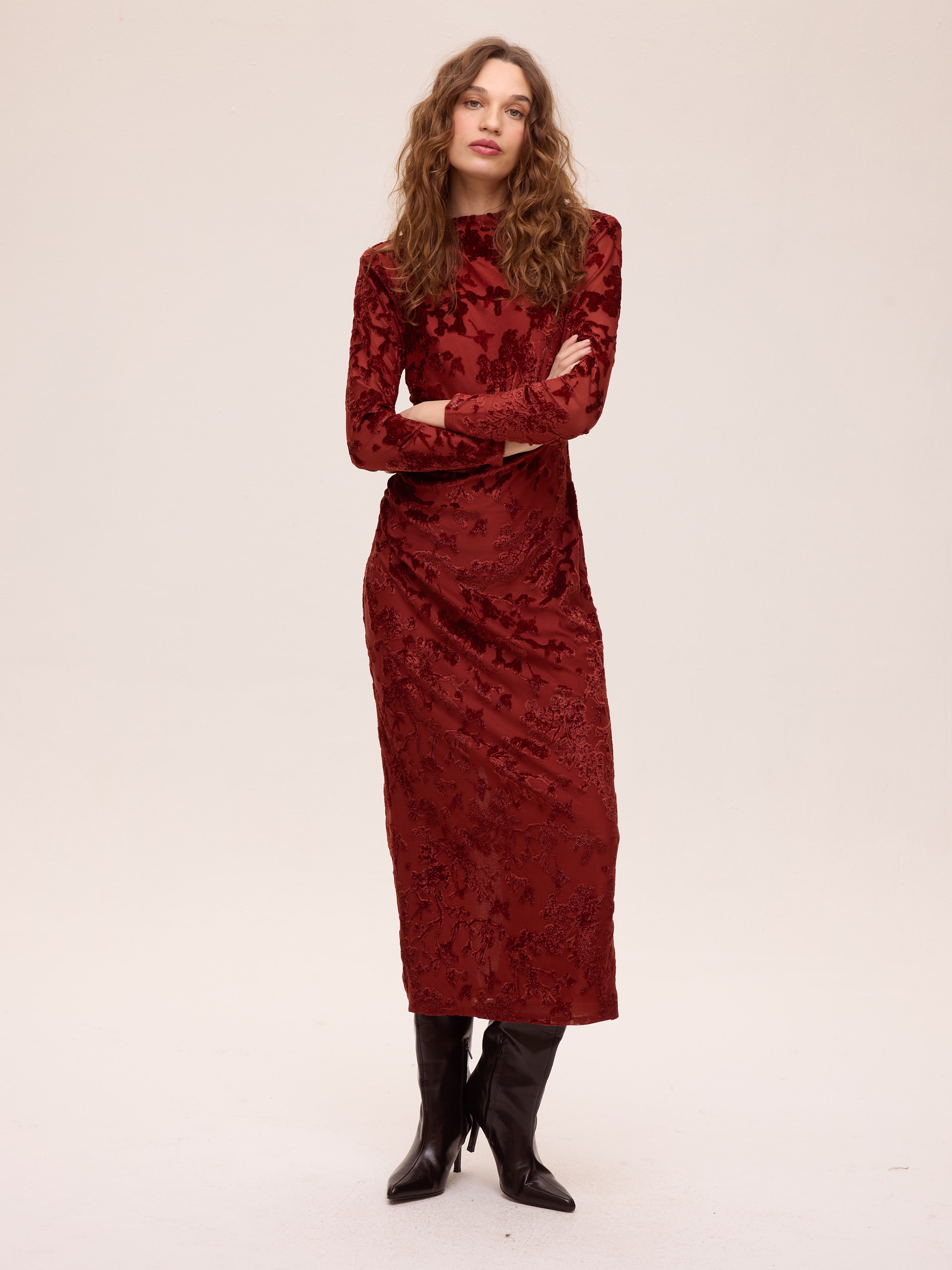 SOMBRA VELVET - Vestido midi terciopelo devoré flores