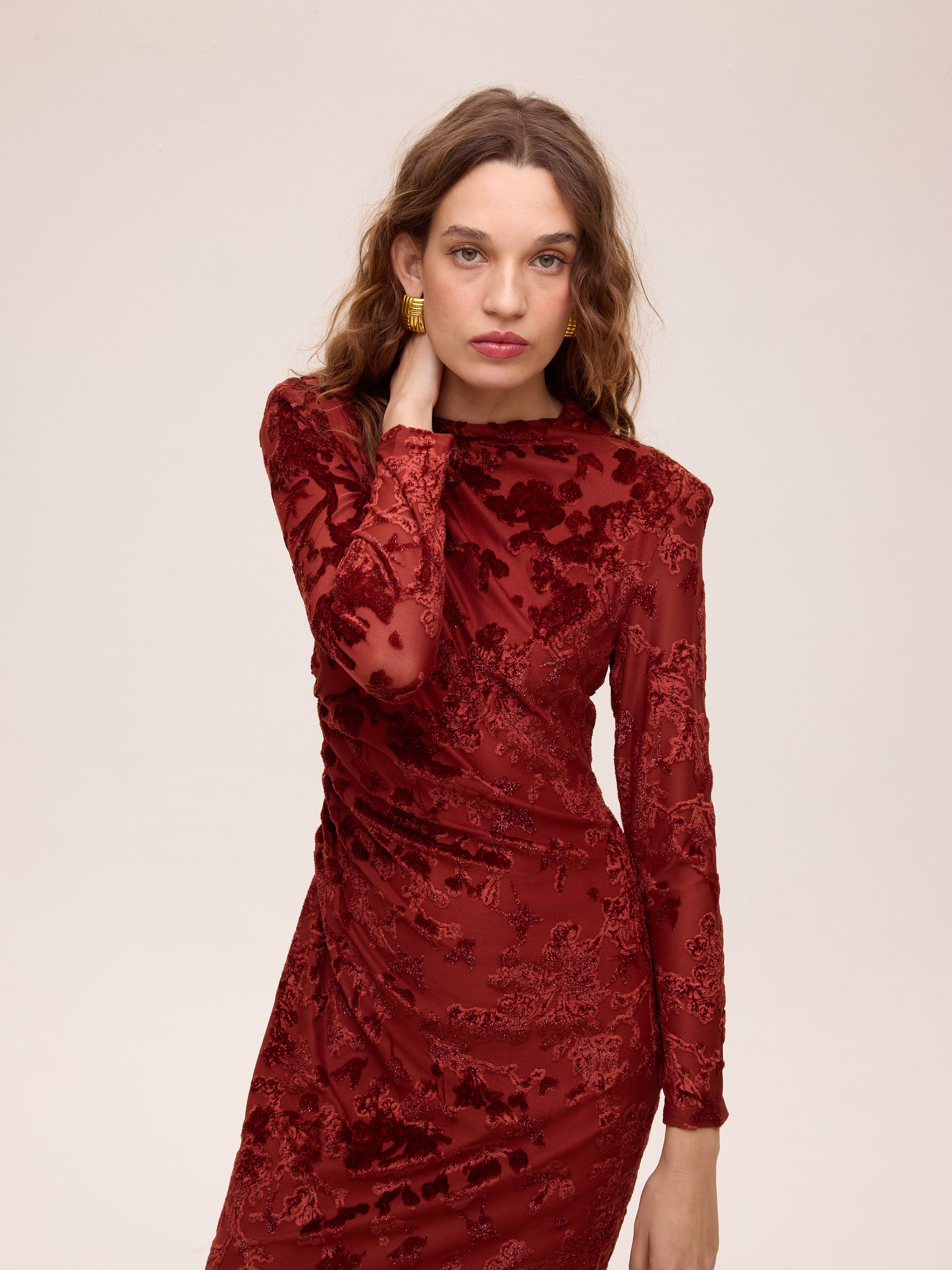 SOMBRA VELVET - Vestido midi terciopelo devoré flores