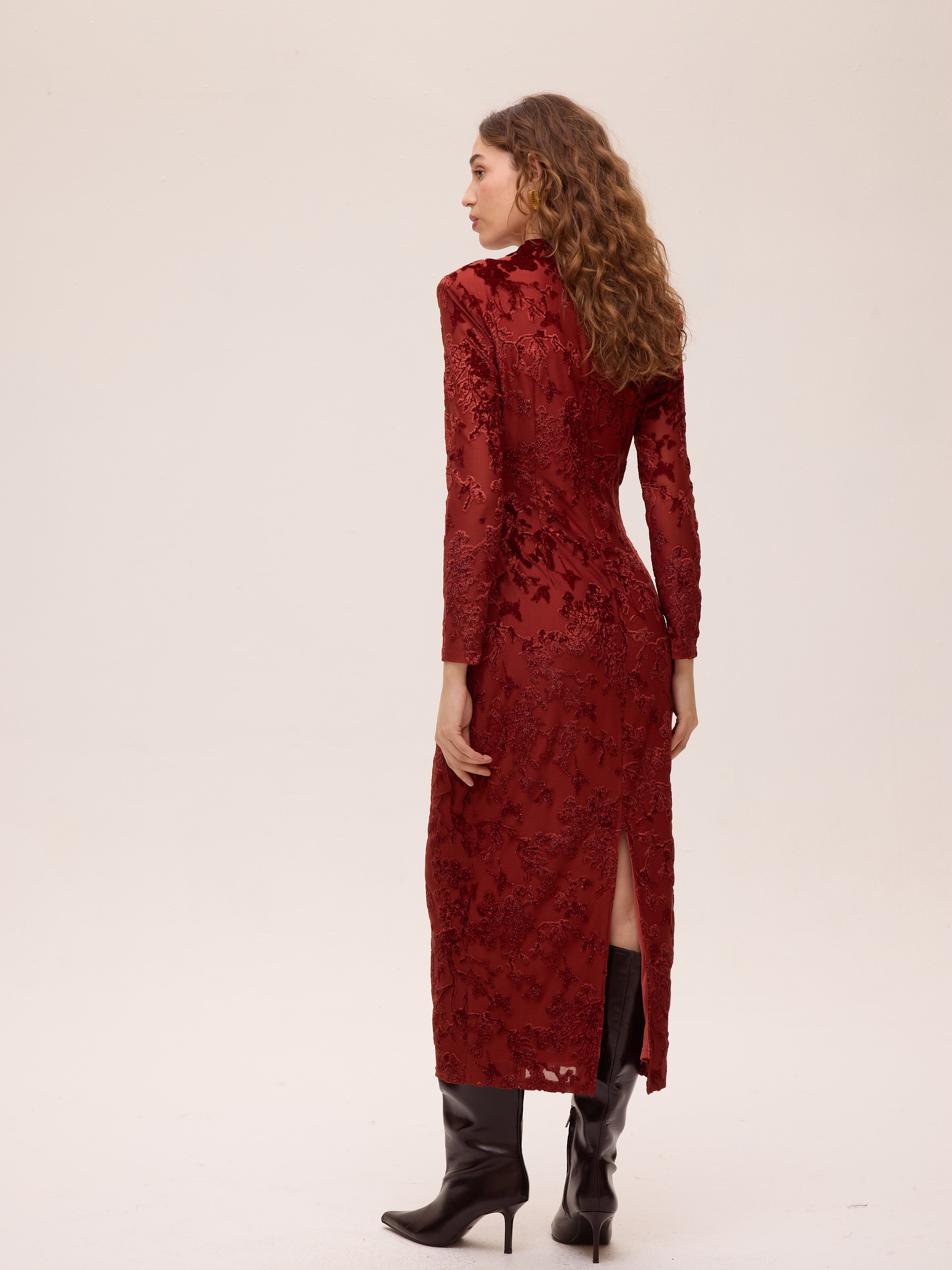 SOMBRA VELVET - Vestido midi terciopelo devoré flores