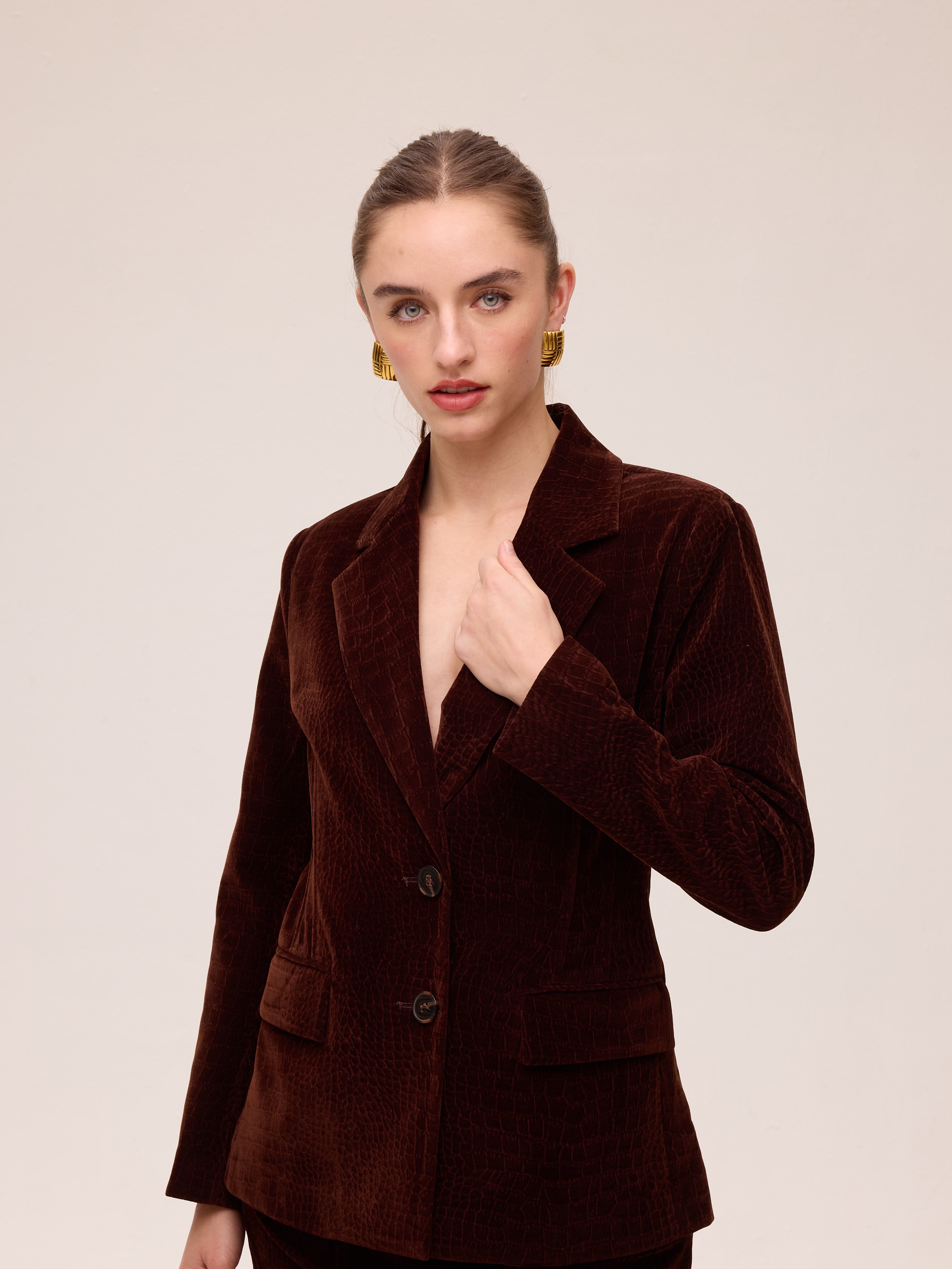 STORM SNAKE - Falda lápiz velvet cocodrilo marrón