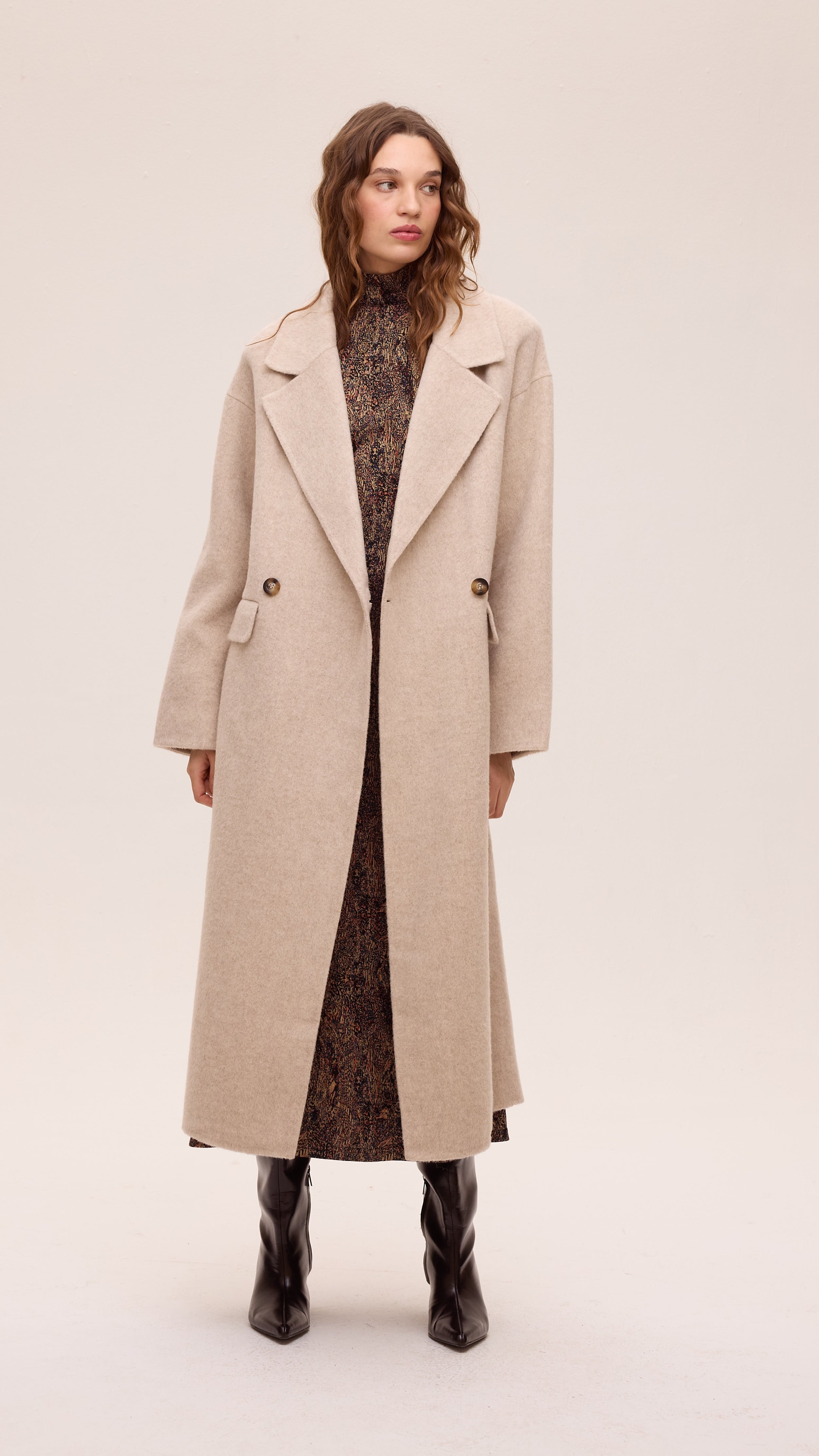 METRO ECRU - Abrigo largo sastrero alpaca ecru