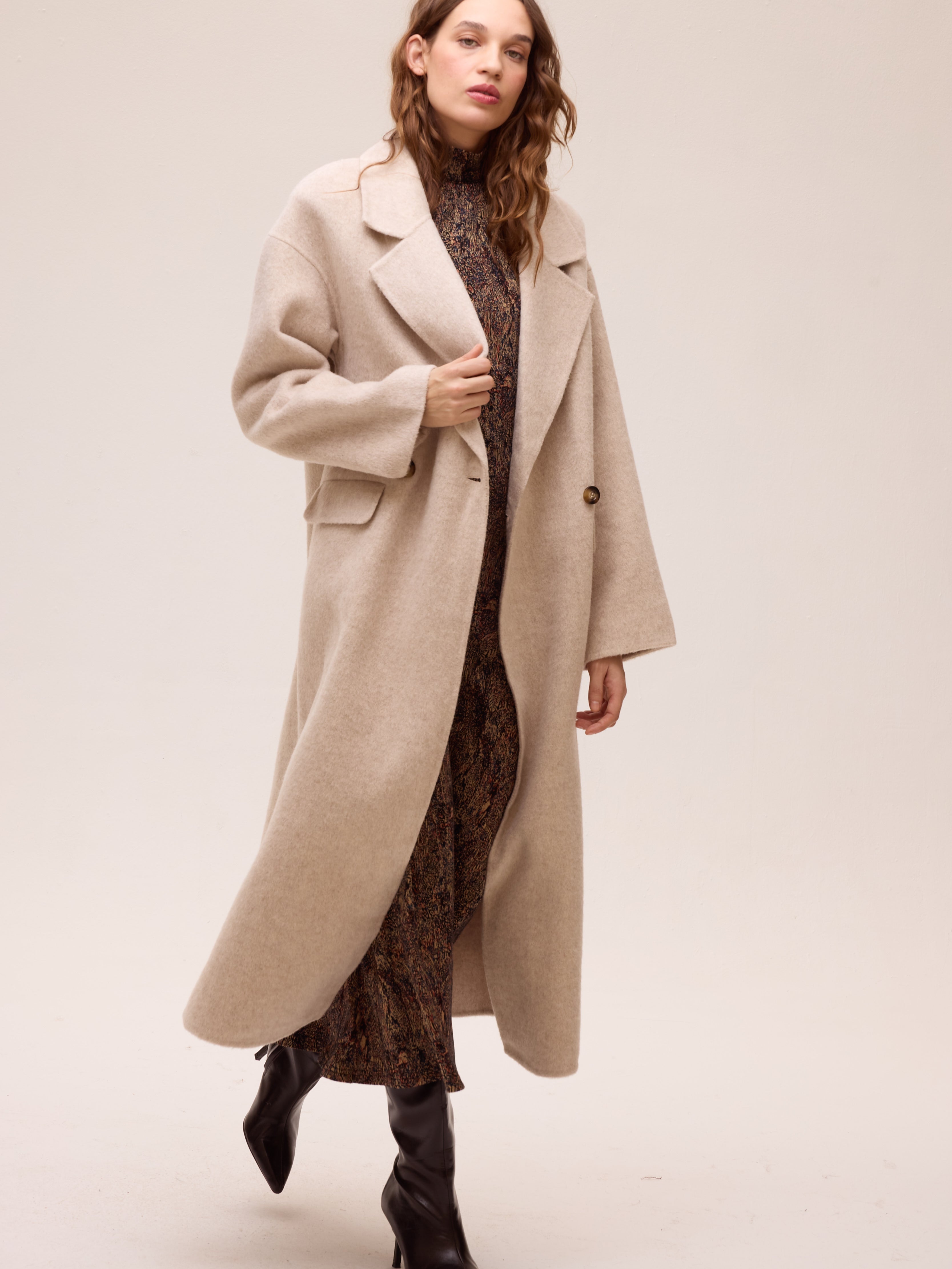 METRO ECRU - Abrigo largo sastrero alpaca ecru