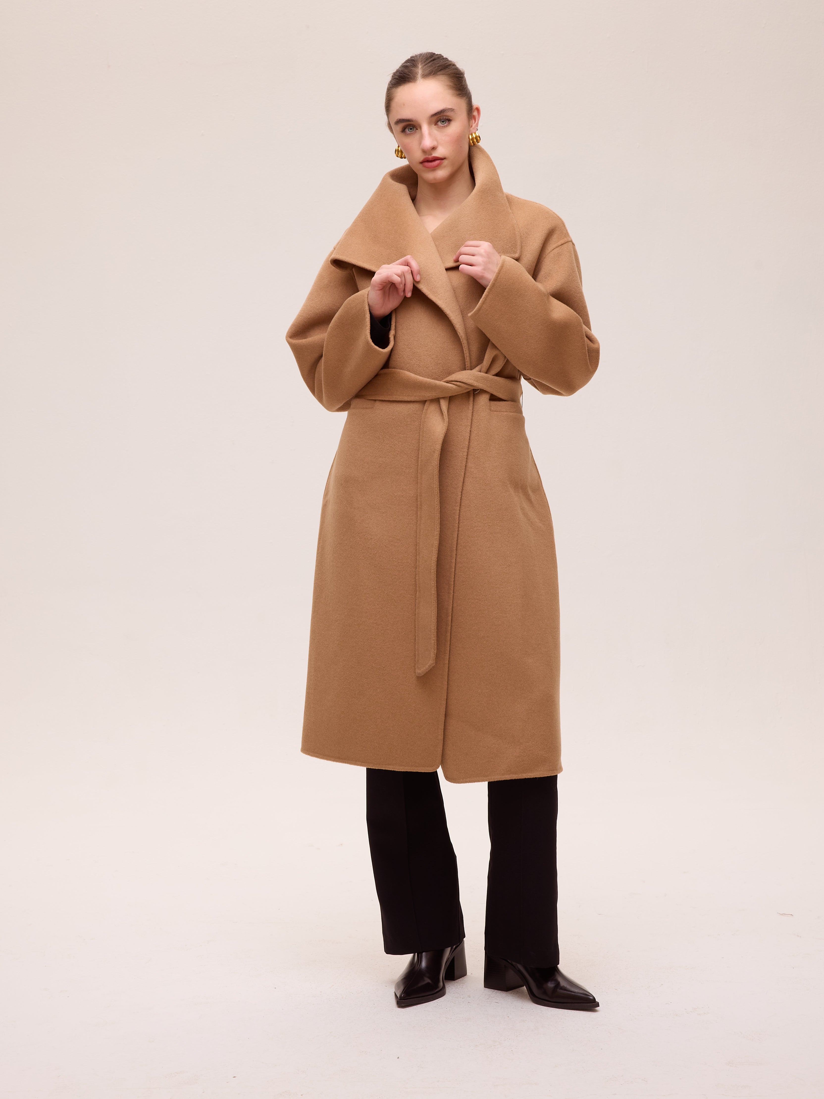 FACTORY CAMEL - Abrigo largo lana paño camel