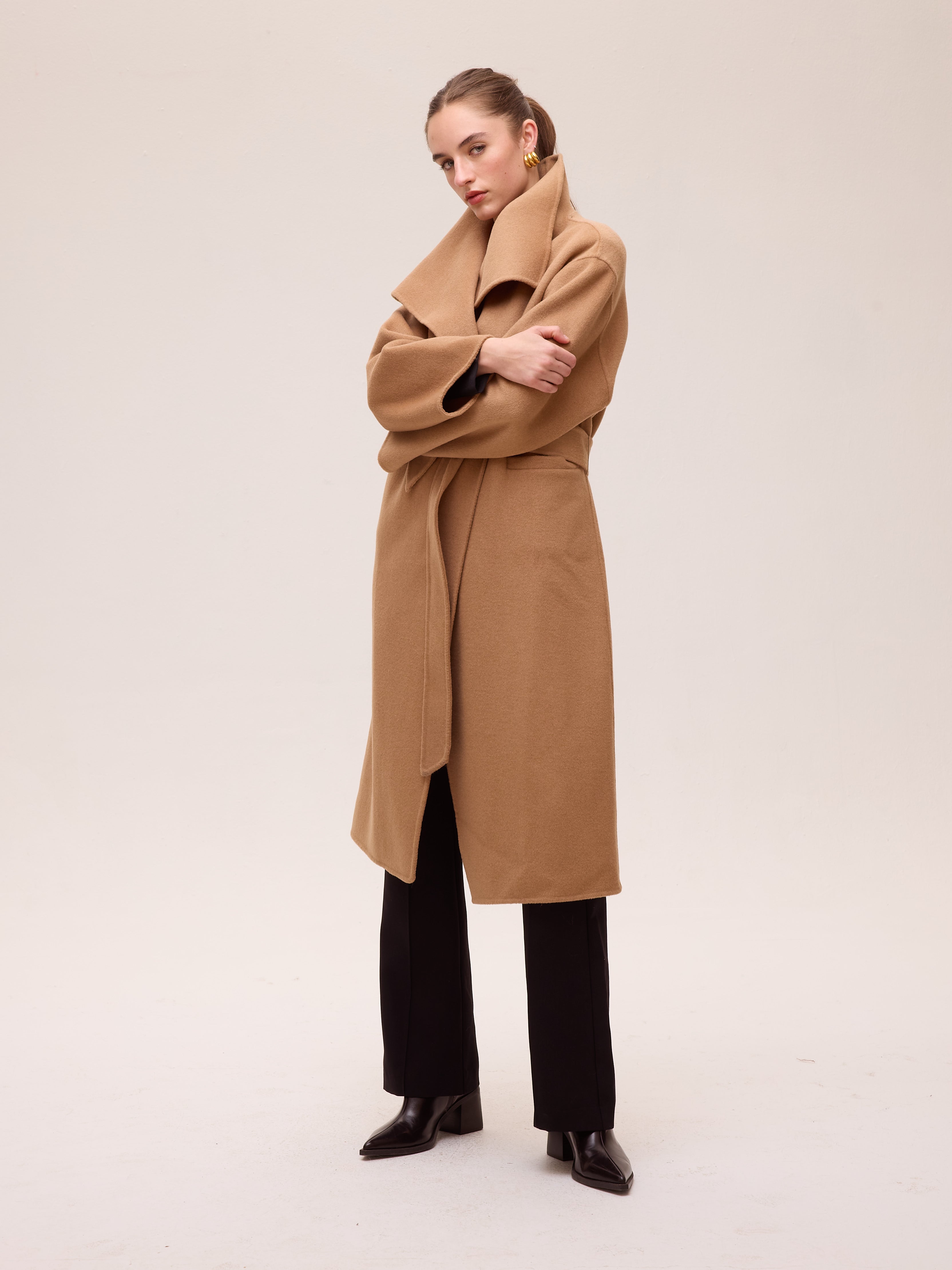 FACTORY CAMEL - Abrigo largo lana paño camel