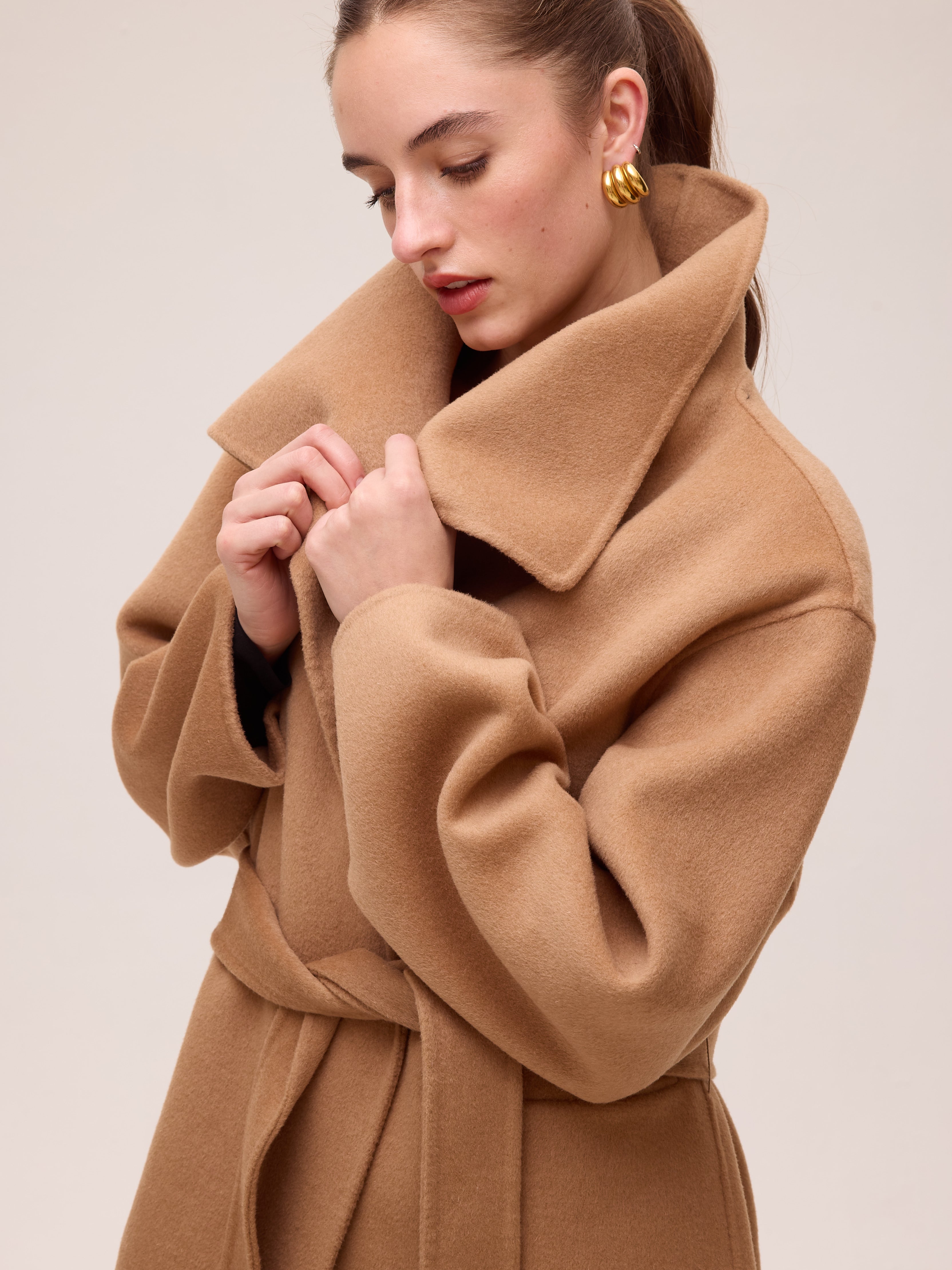 FACTORY CAMEL - Abrigo largo lana paño camel