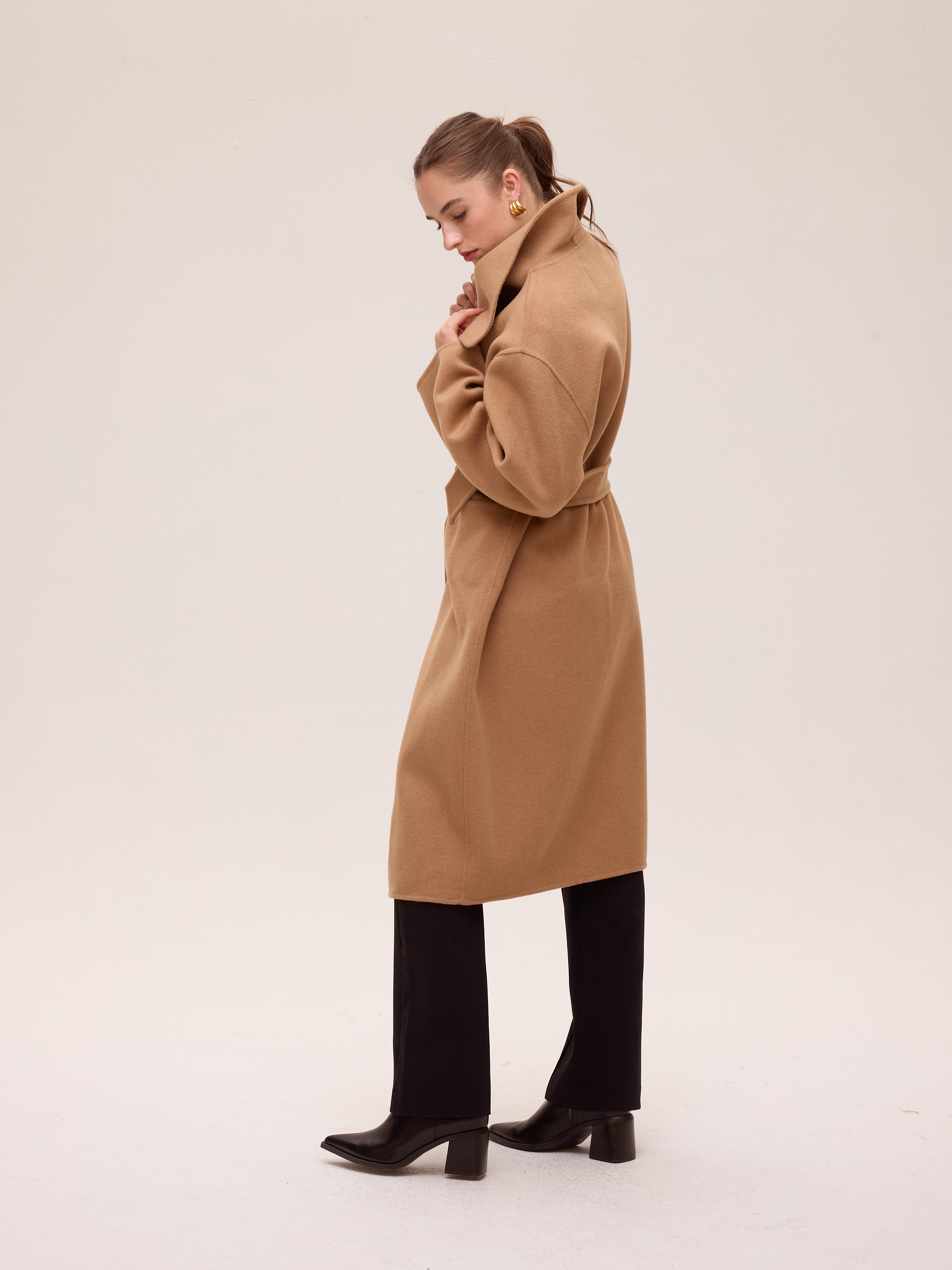 FACTORY CAMEL - Abrigo largo lana paño camel