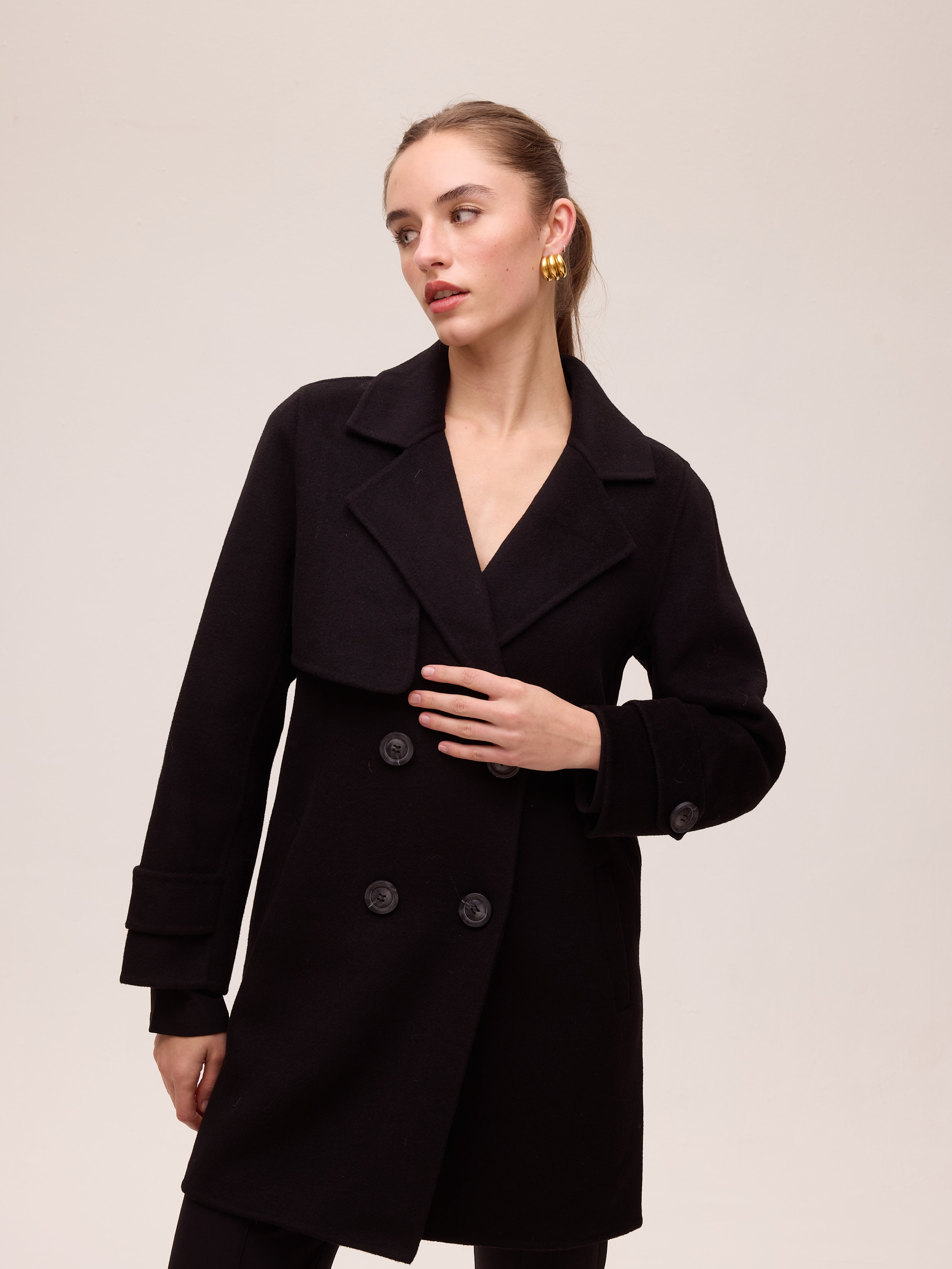 ALTAMIRA - Chaquetón marinero paño lana negro