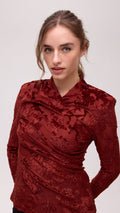 ASTRA VELVET - Top flocado escote envolvente color terracota