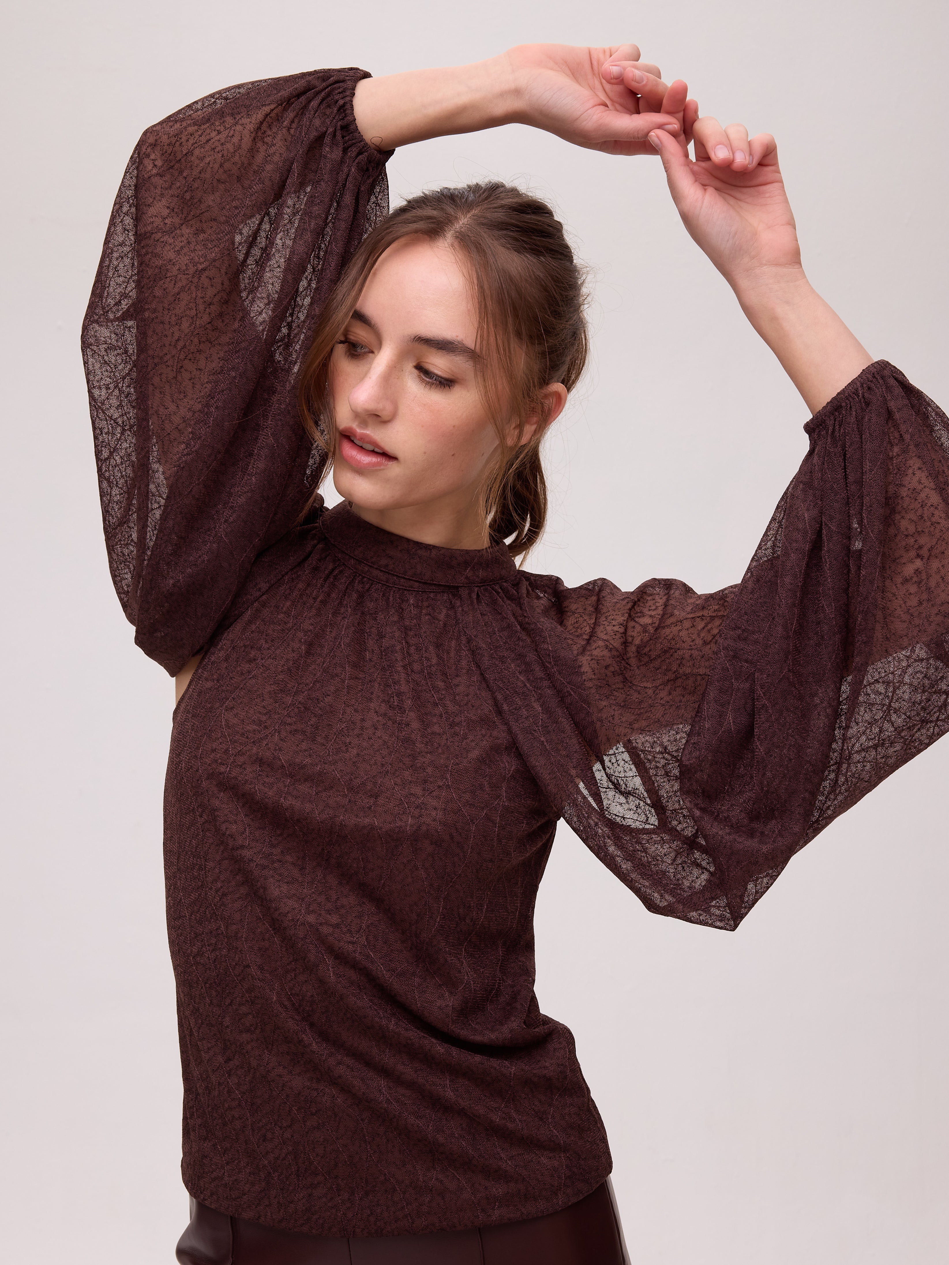 BRONCE - Top halter punto marrón mangas desmontables