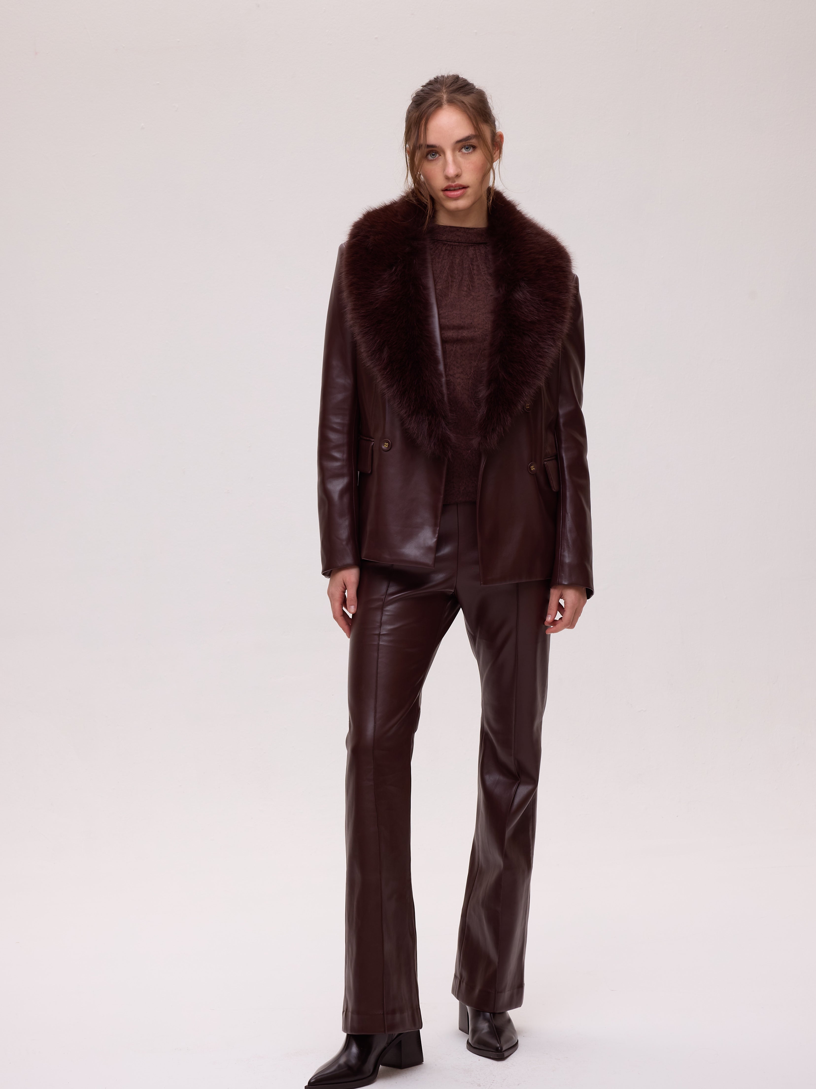 VIENTO GRANA TOP - Blazer cruzada polipiel grana