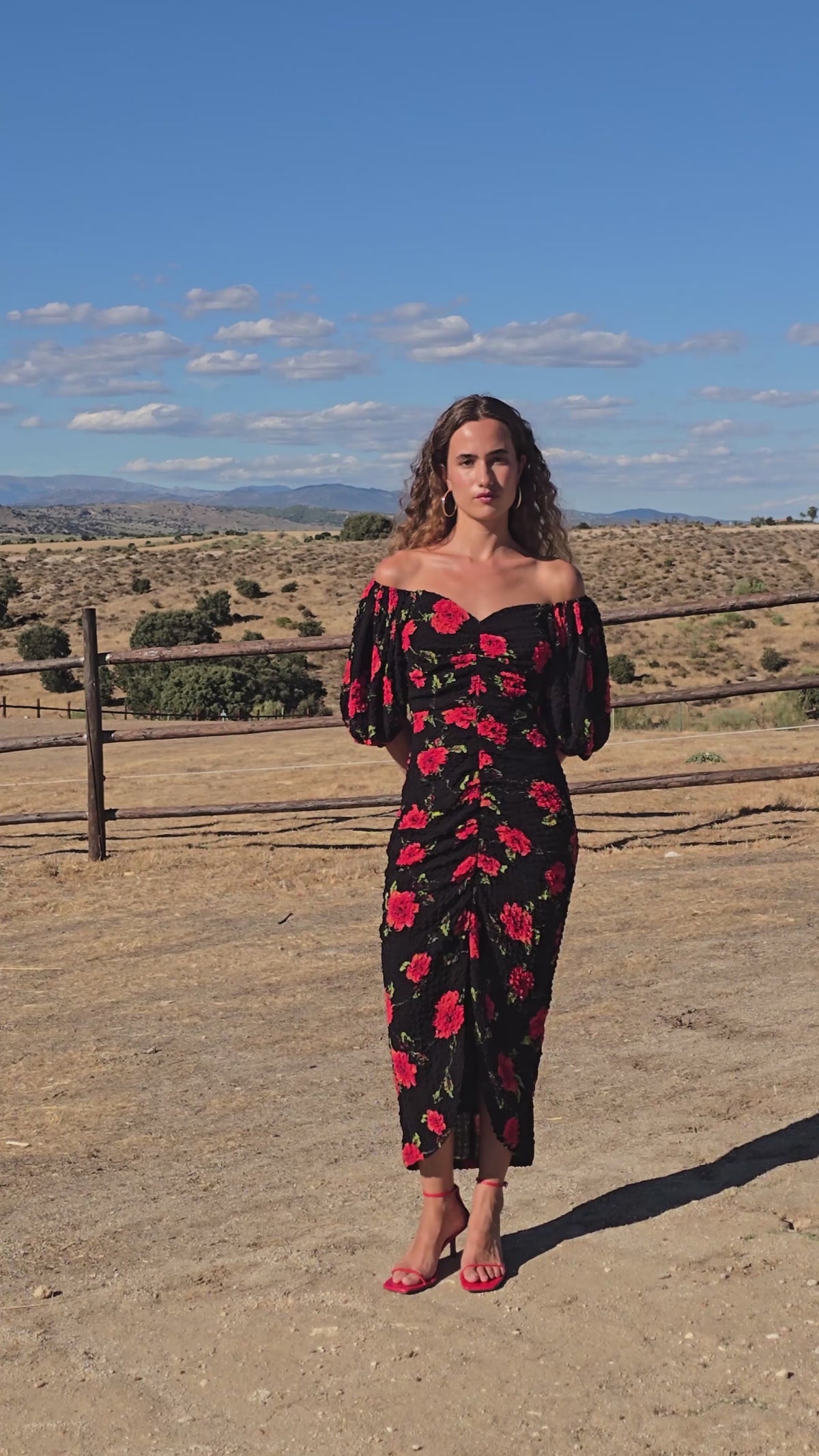 FEDERICA - Vestido midi drapeado tejido arrugado floral