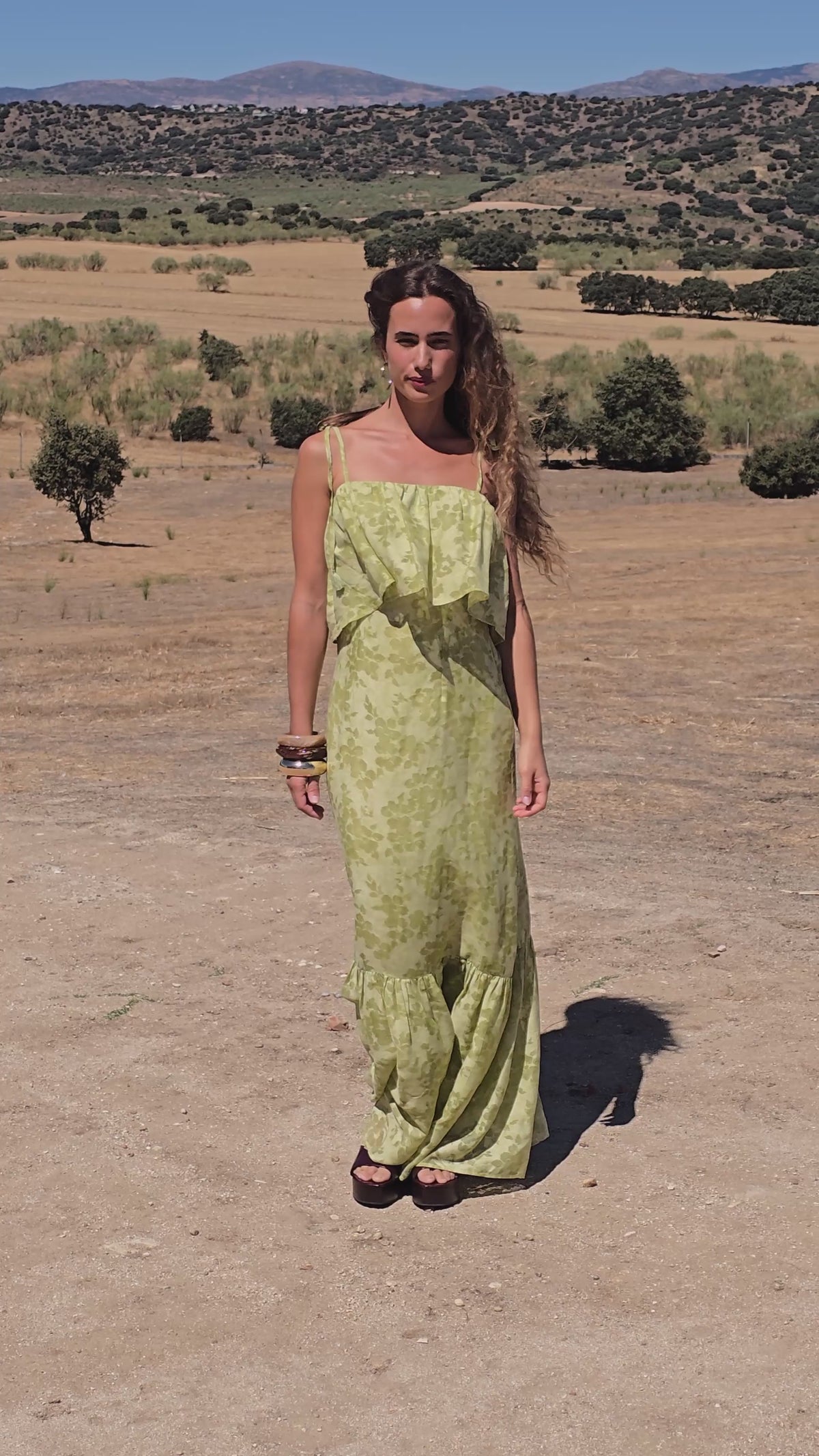 FELICITA GREEN - Vestido boho gasa transparencias florales