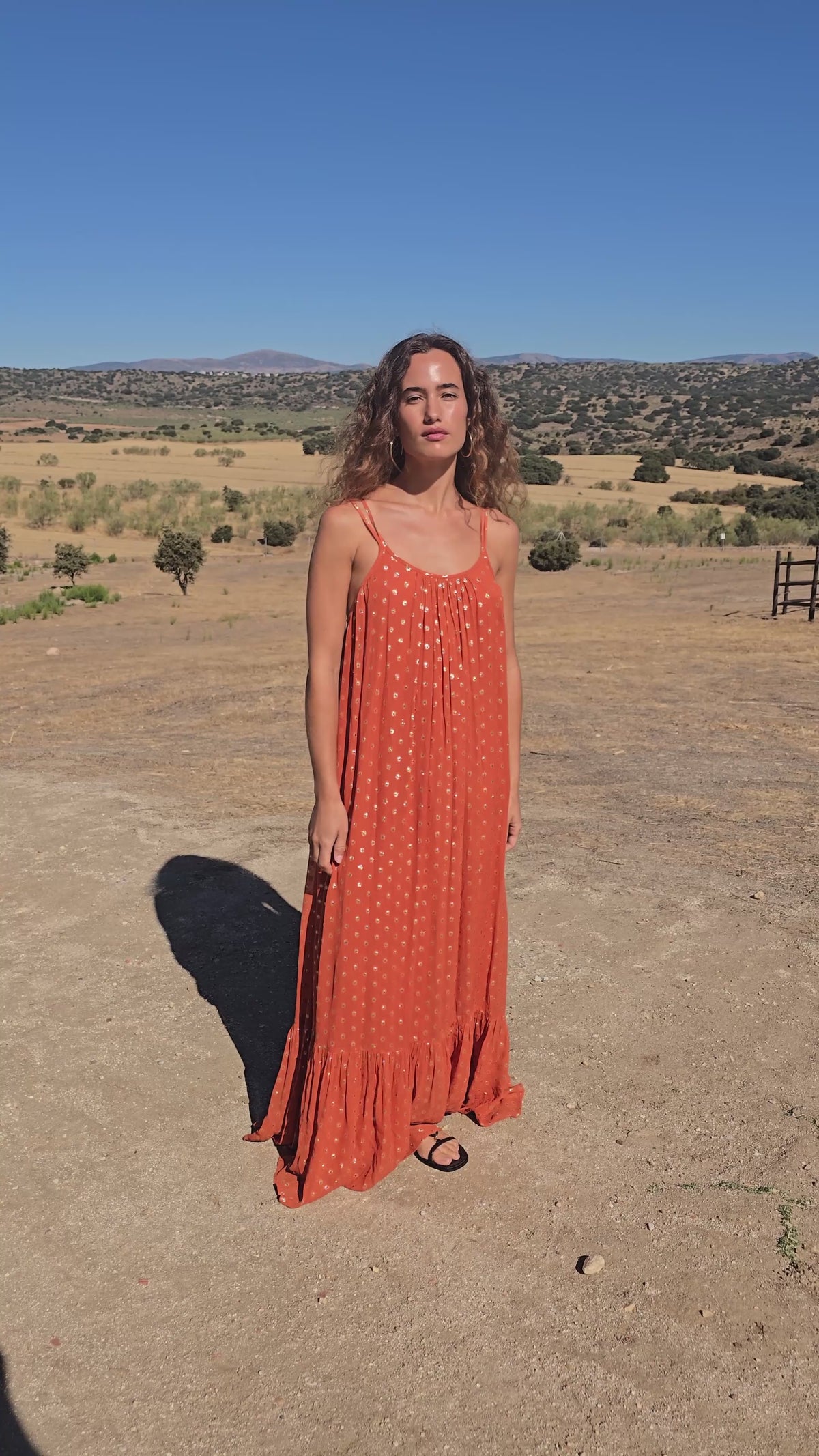 SONORA - Vestido largo lurex naranja