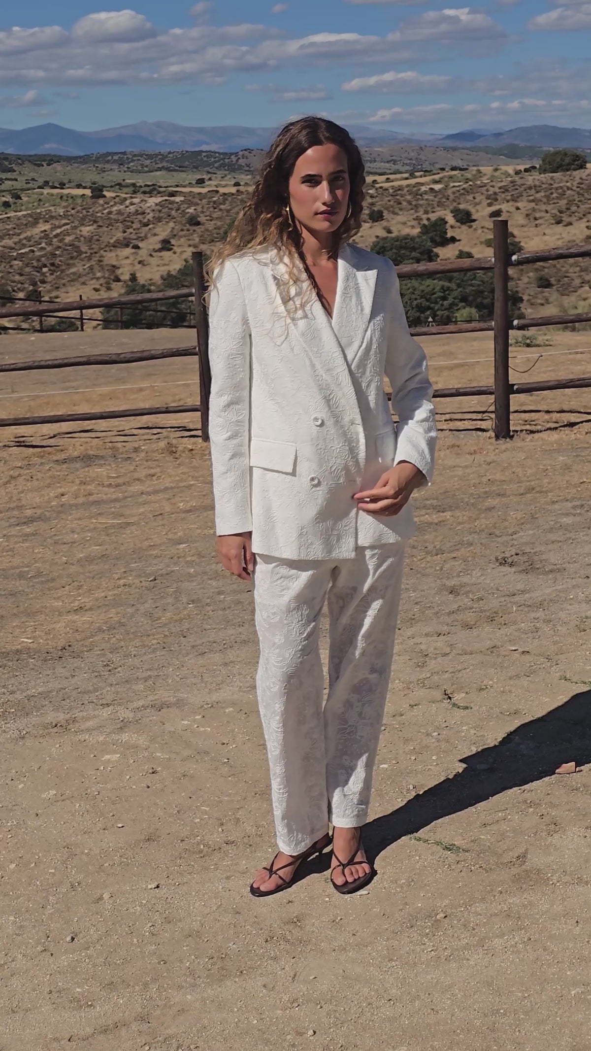 PAOLA PANT - Pantalón traje blanco textura fantasía