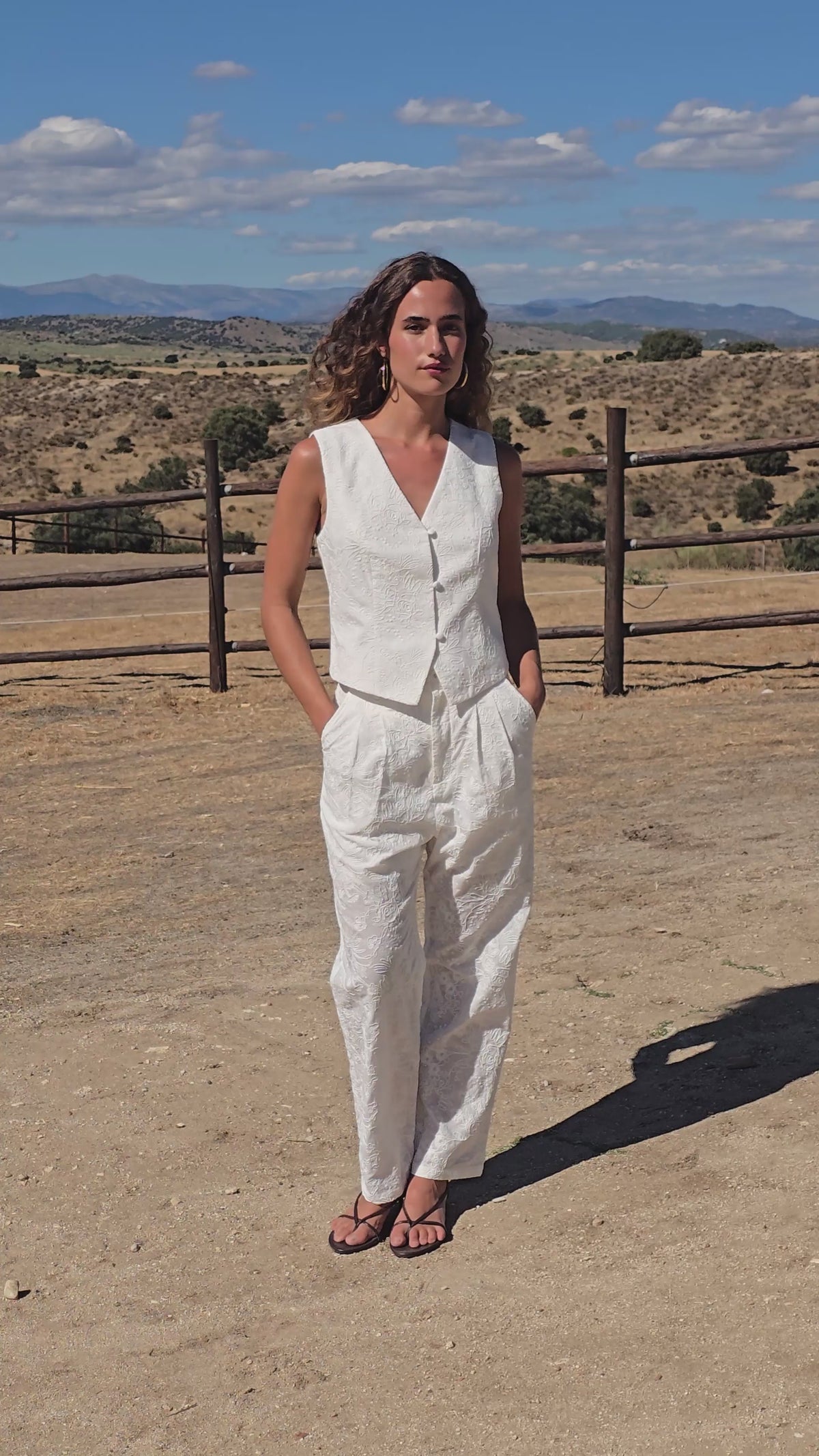 PAOLA PANT - Pantalón traje blanco textura fantasía