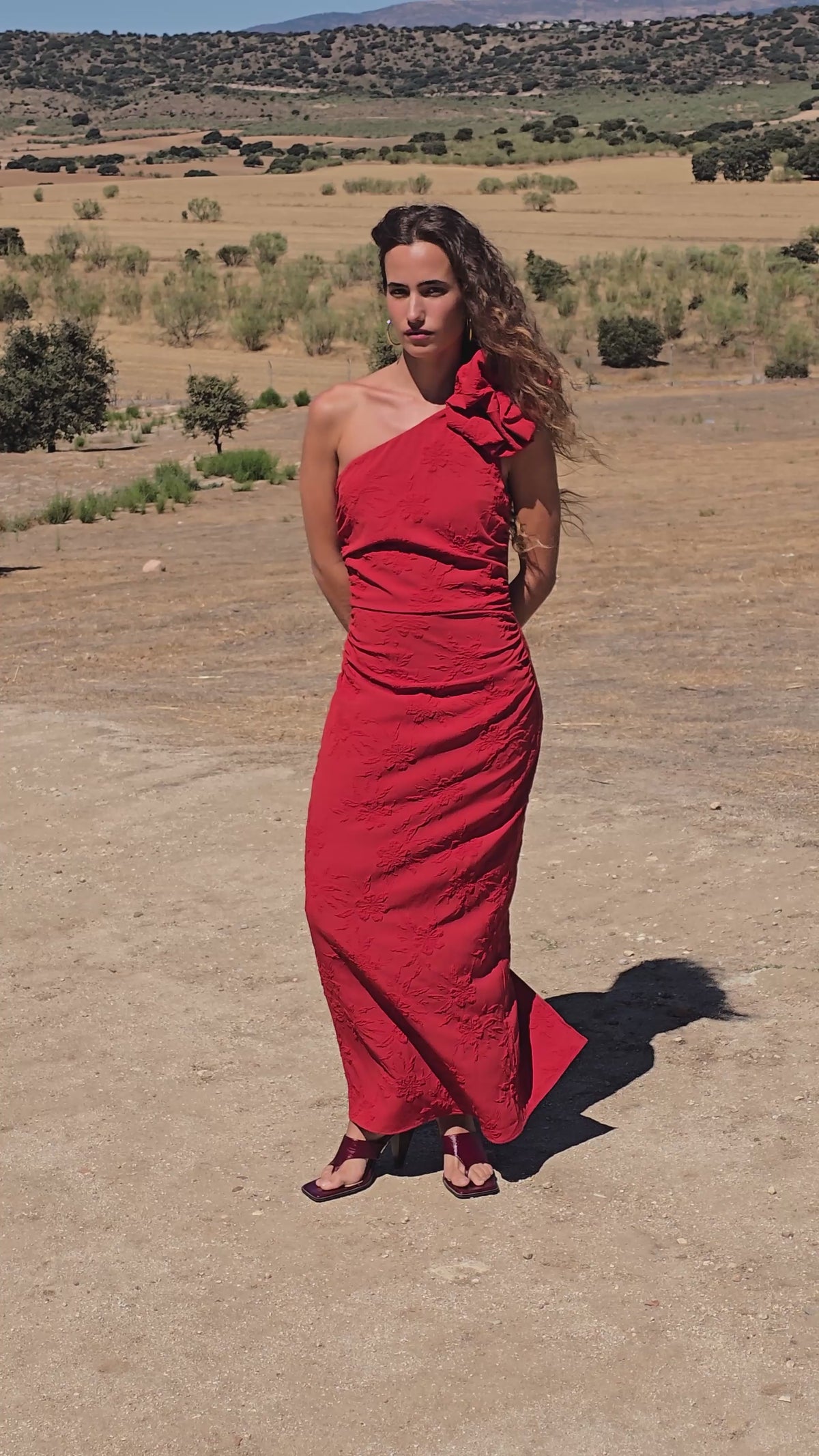 VALENTINA ORANGE - Vestido asimétrico jacquard detalle hombro