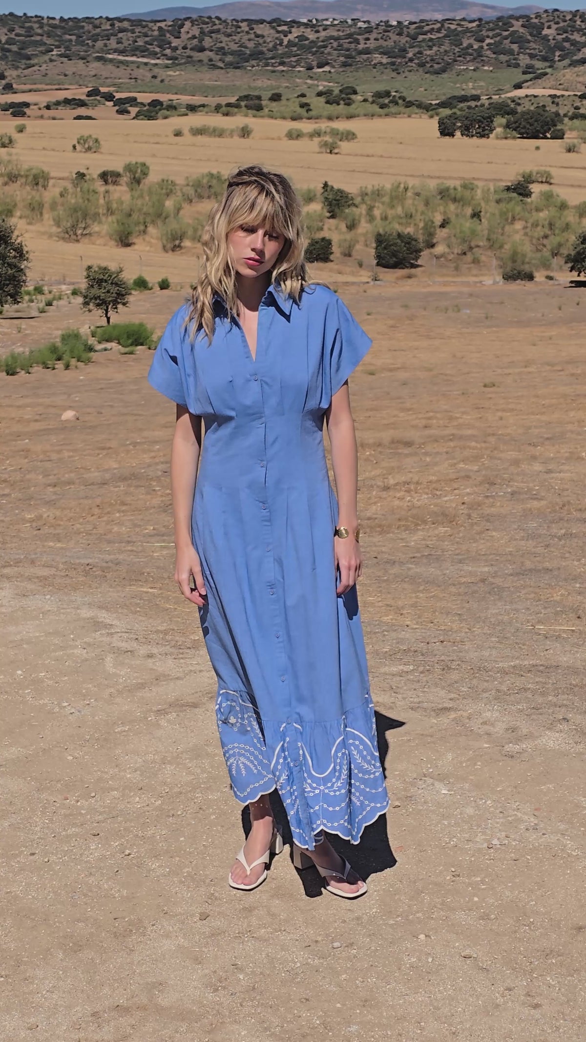 CANZONE - Vestido camisero denim bordado